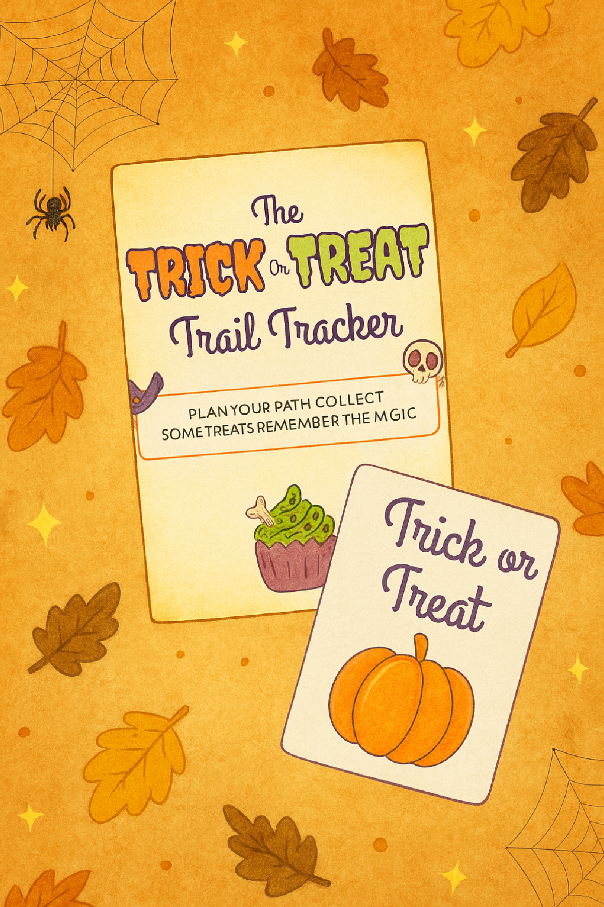 Trick or Treat- Halloween orange background with spooky accessories and printables- kids activities blog