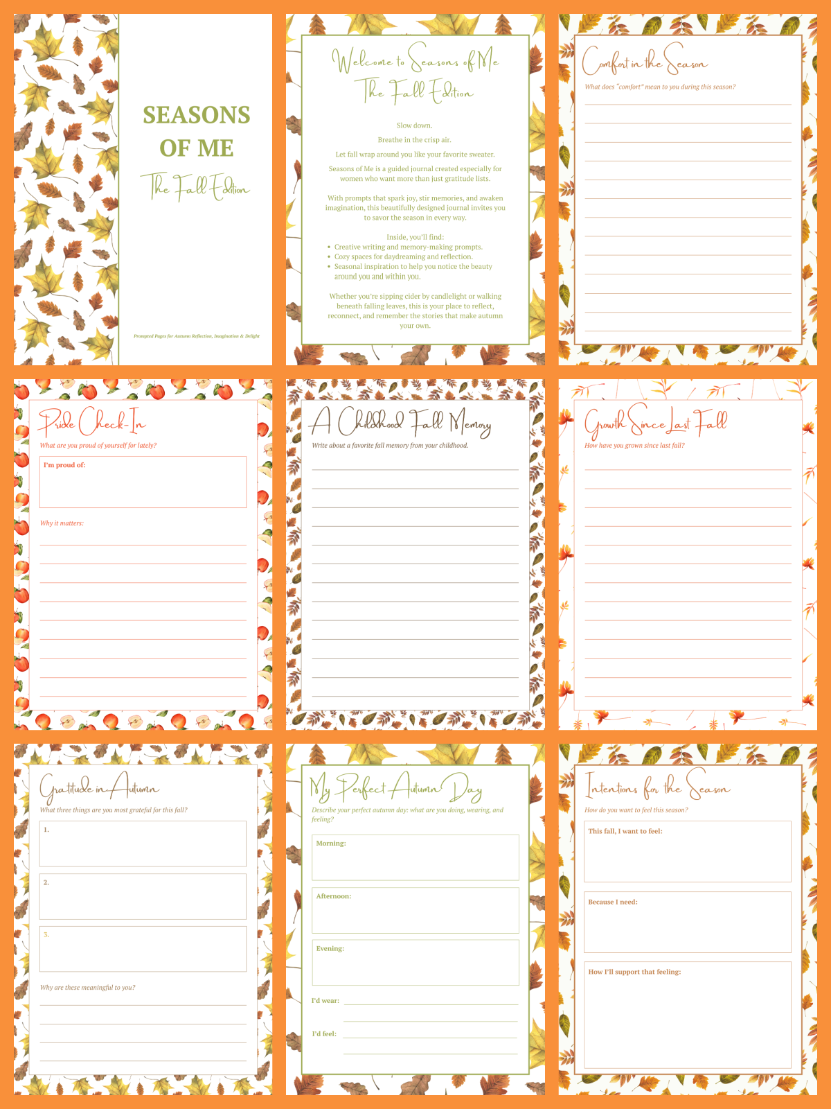 Fall Writing Prompts- Journal prompt printables on an orange background- kids activities blog