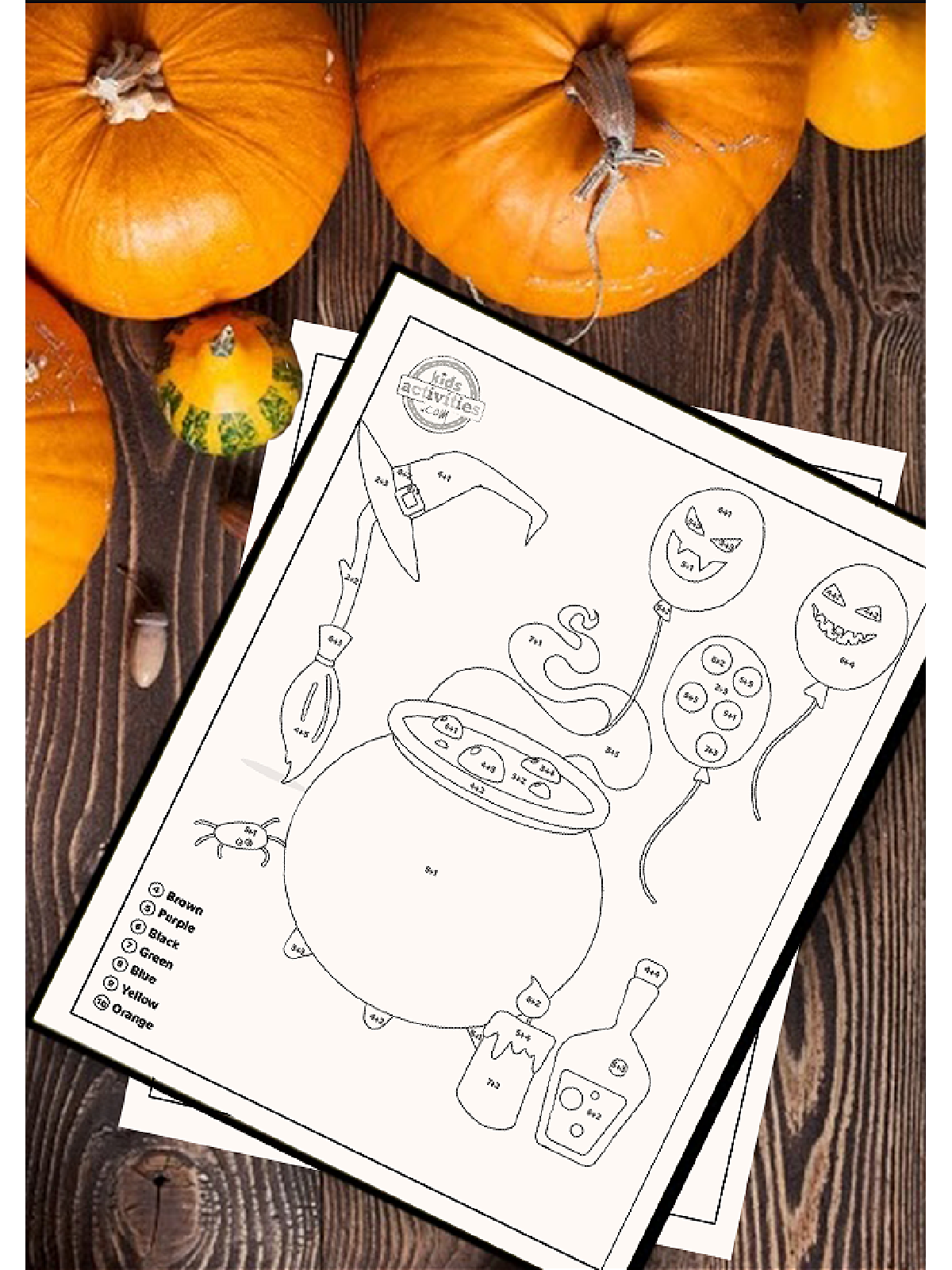 Halloween Printables- color by addition black and white with festive background -Kids Activities Blog