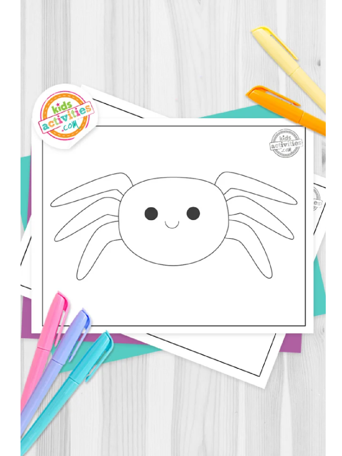 Halloween Coloring Page- black and white spider coloring page with colorful accessories- Kids Activities Blog