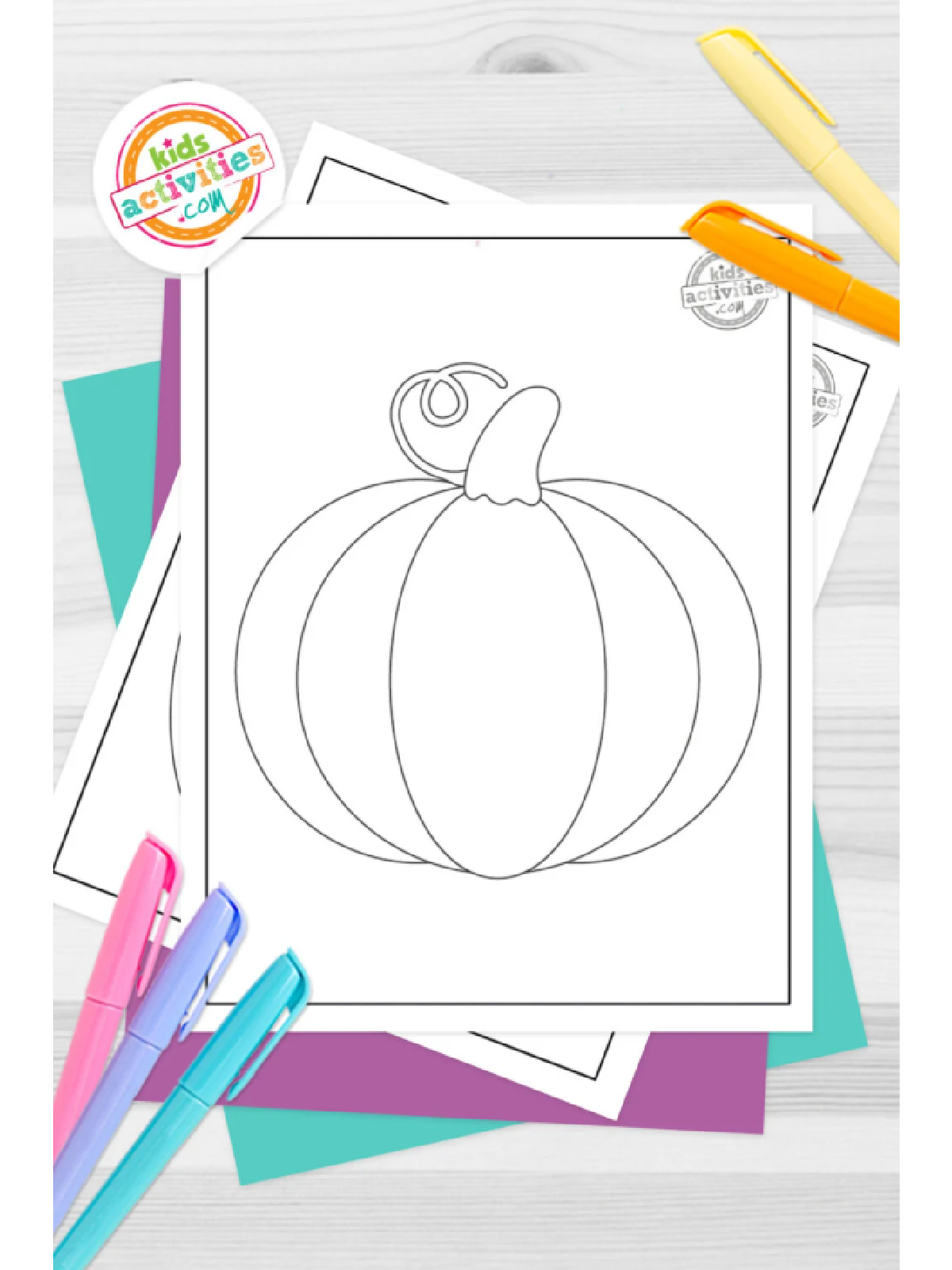 Halloween Coloring Page- pumpkin coloring page with colorful accessories- Kids Activities Blog
