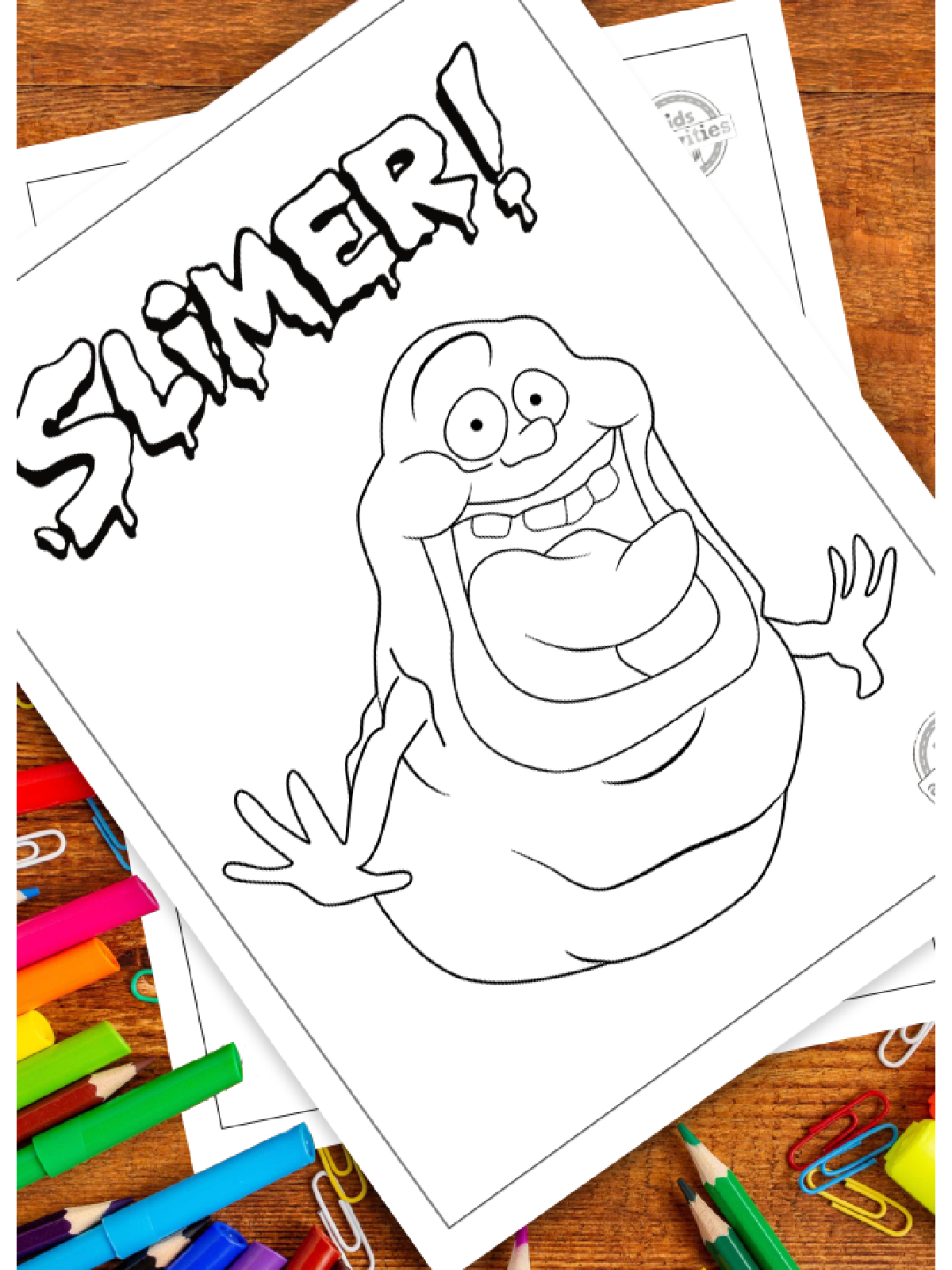 Halloween Coloring Page- slimer coloring page with coloring accessories- Kids Activities Blog