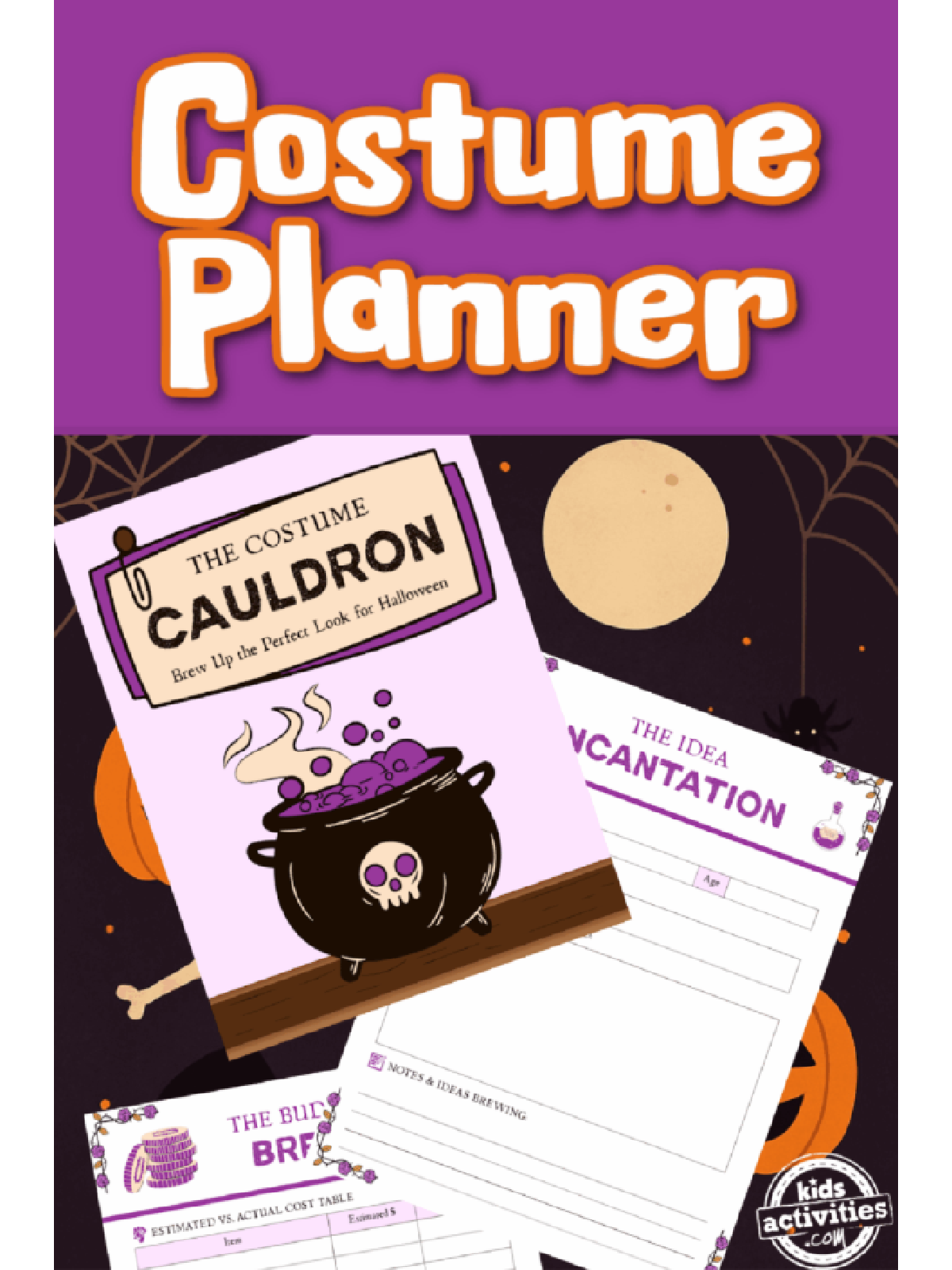 Halloween Costumes- planner printables on a halloween background- Kids Activities Blog