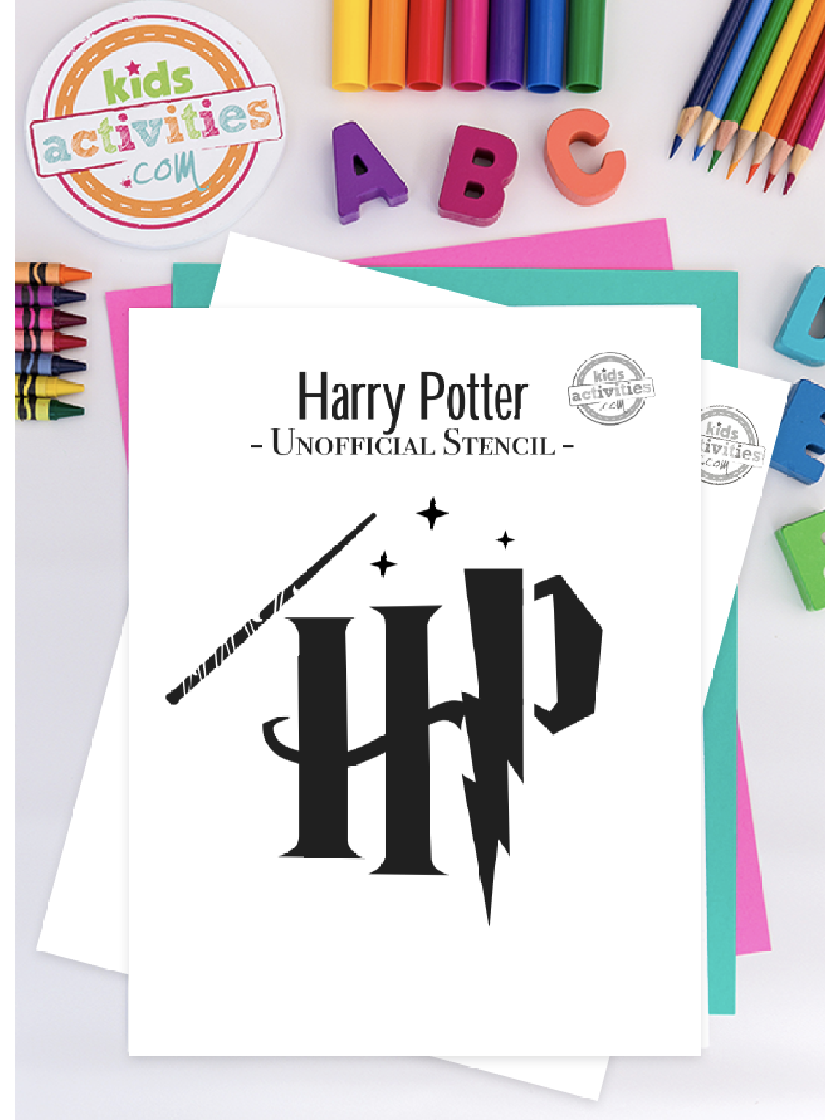 Halloween Pumpkin Carving Template- HP with a wand and text- Kids Activities Blog
