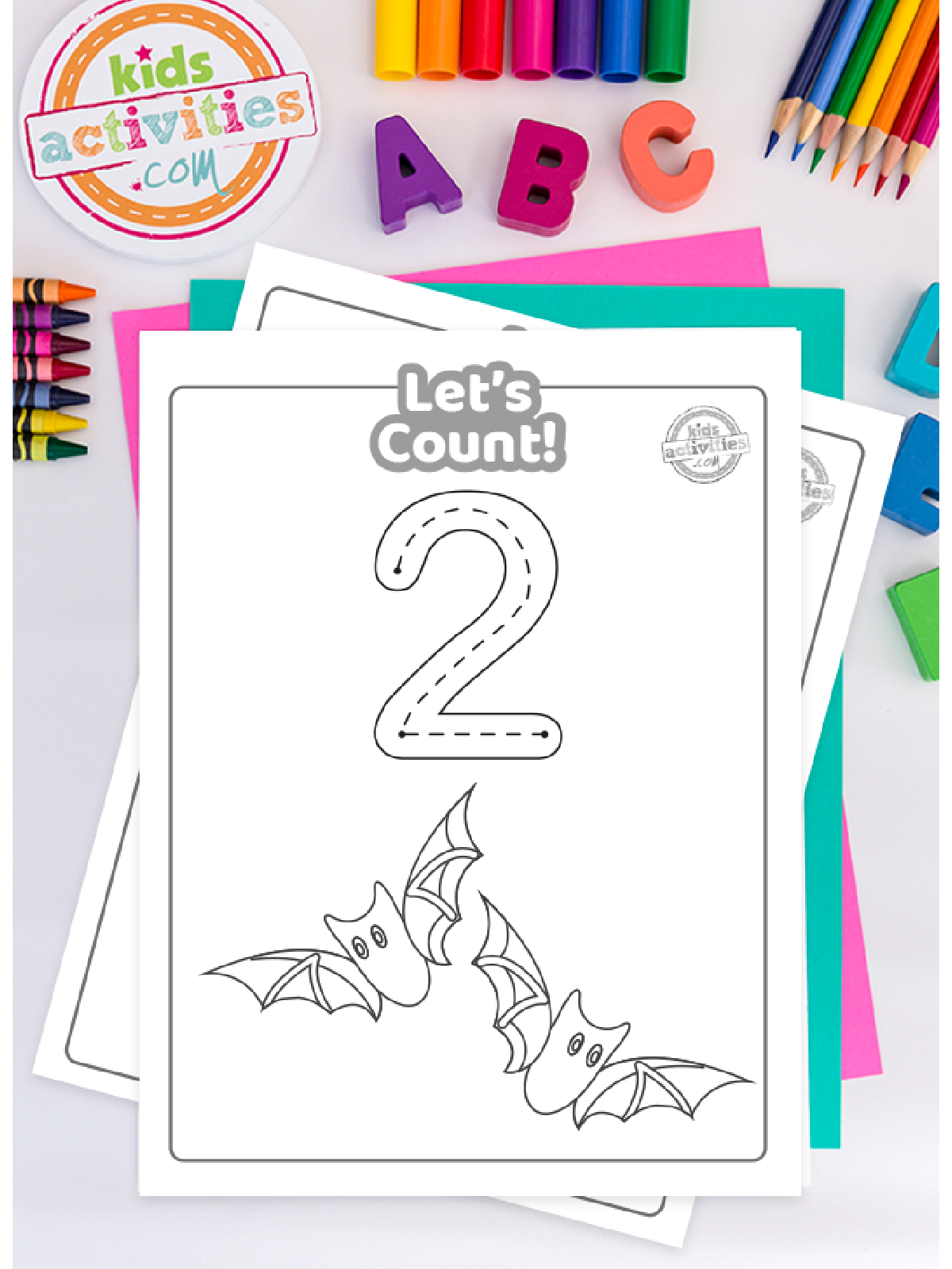 Halloween Printables- counting worksheets with colorful background and coloring accessories -Kids Activities Blog