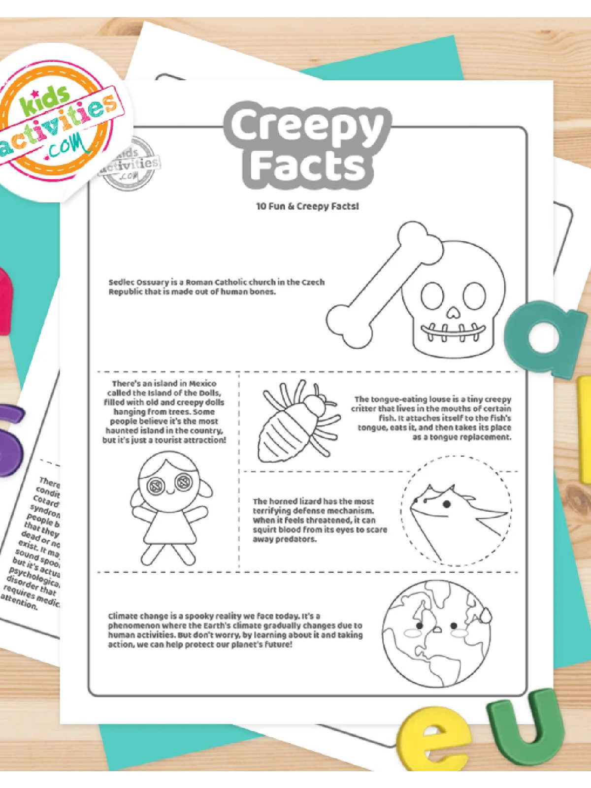 Halloween Printables- black and white text and images fun fact sheet -Kids Activities Blog