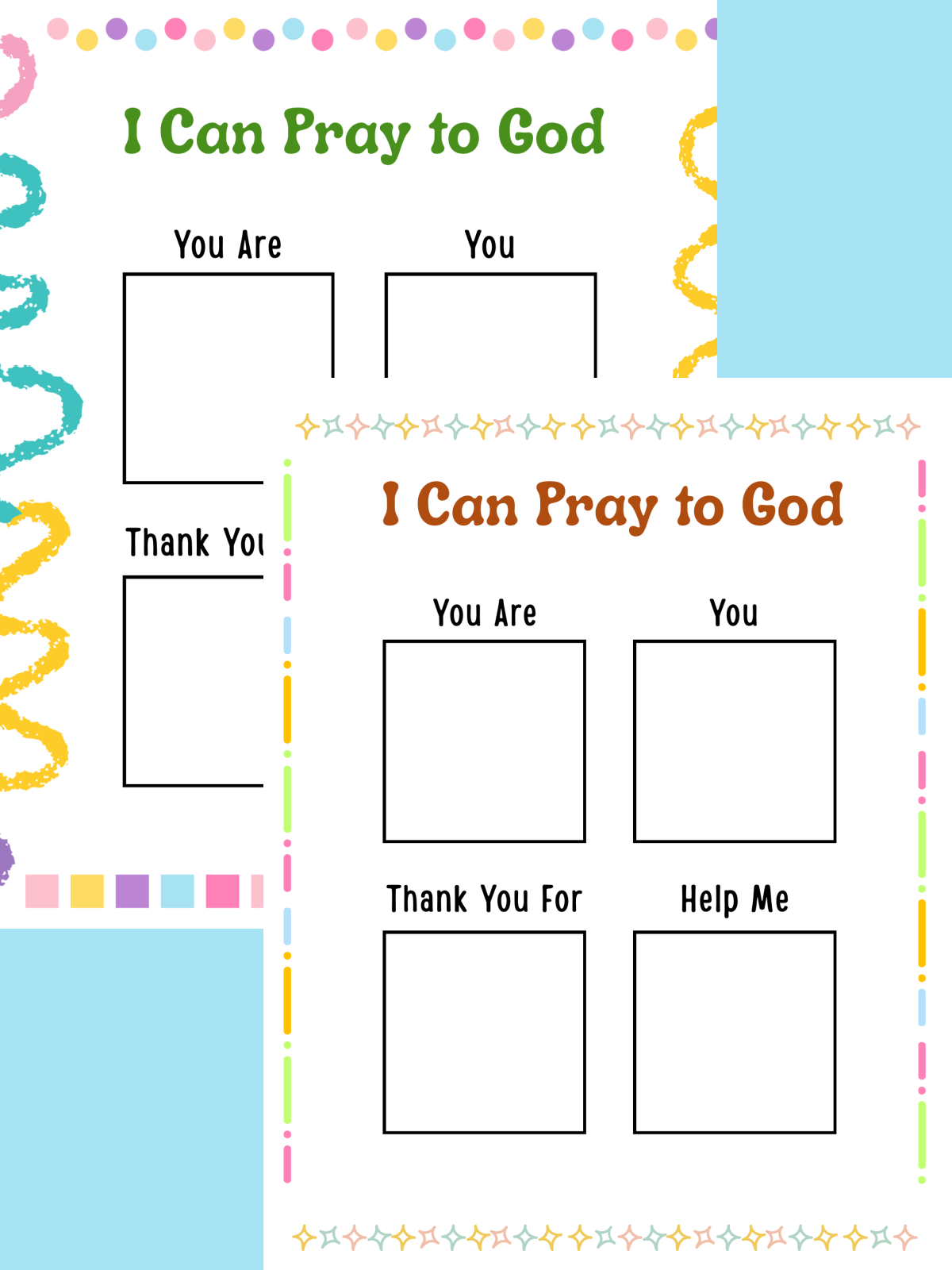 How To Pray- 2 printables with colors, blank boxes, text, printed pdf file- kids activities blog