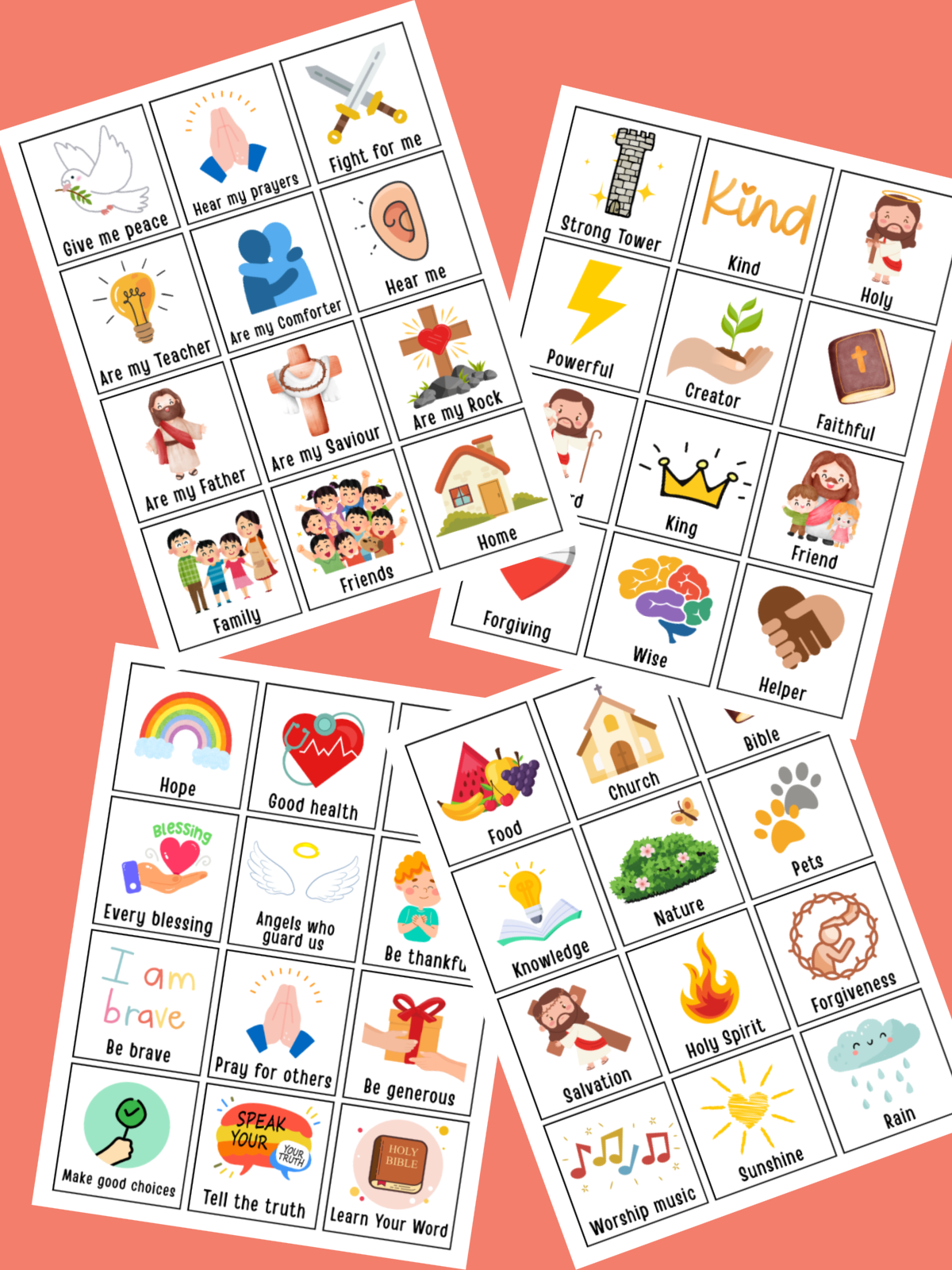 How To Pray- Sheets of tokens with images and text colorful printed pdf files- kids activities blog