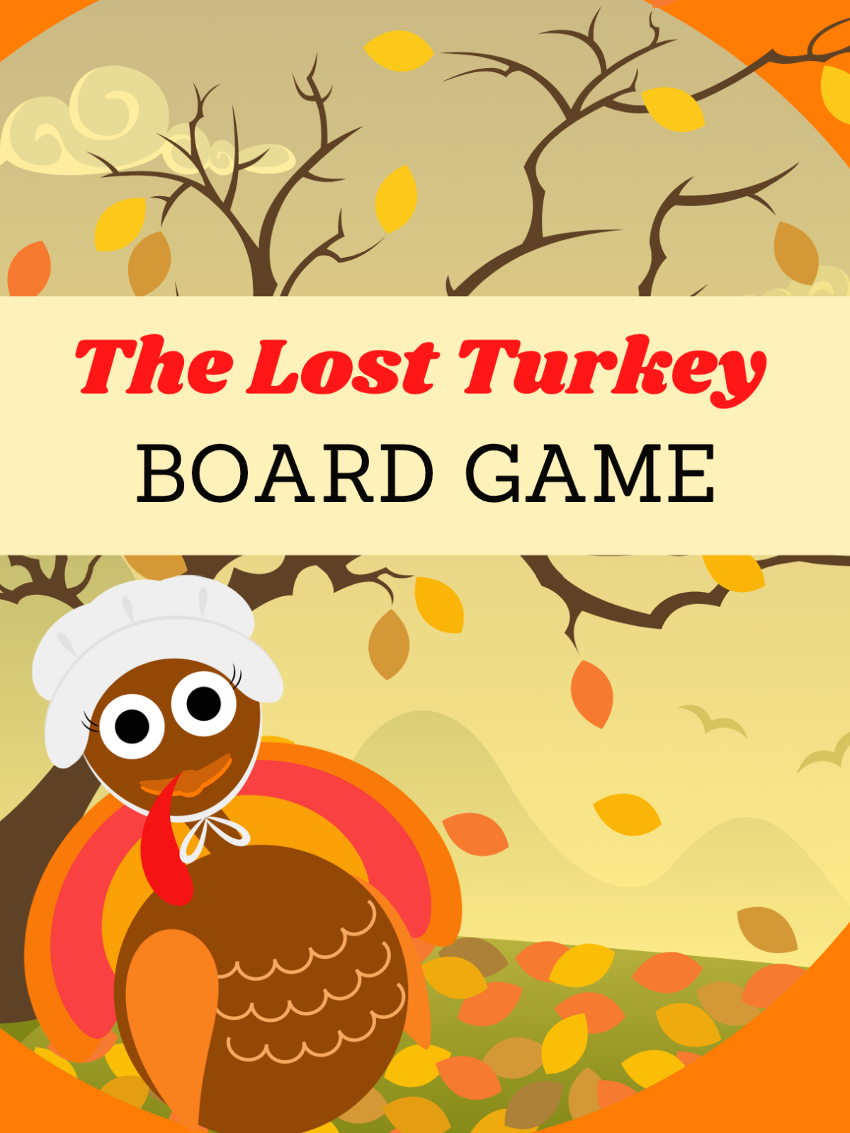 Thanksgiving Game- Thanksgiving cover with turkey, leaves, tree, and text- kids activities blog