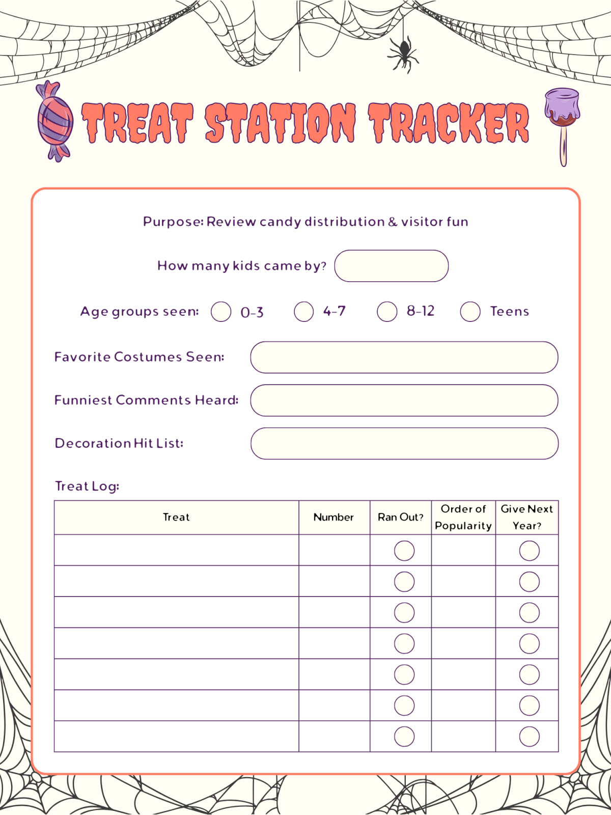 Halloween Printable- log with blanks and check boxes colorful text and images printed pdf file- Kids Activities blog