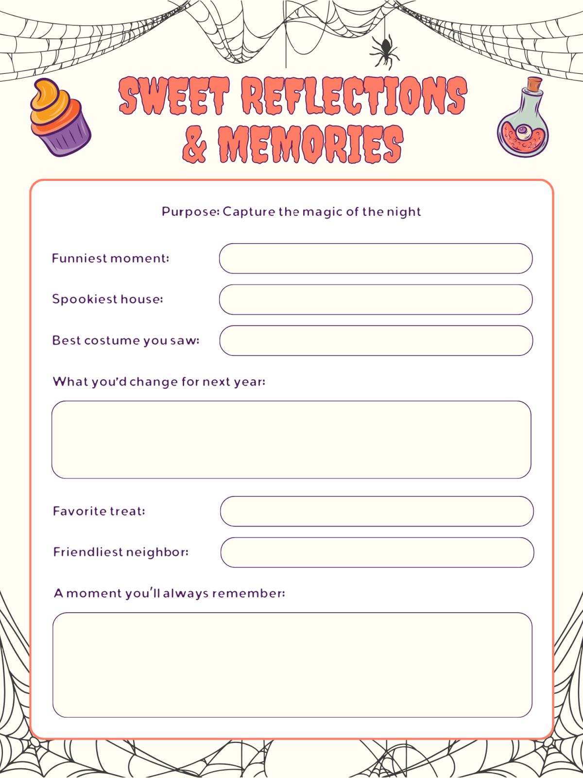 Halloween Printable- memory page with blank boxes colorful text and images printed pdf file - Kids Activities blog