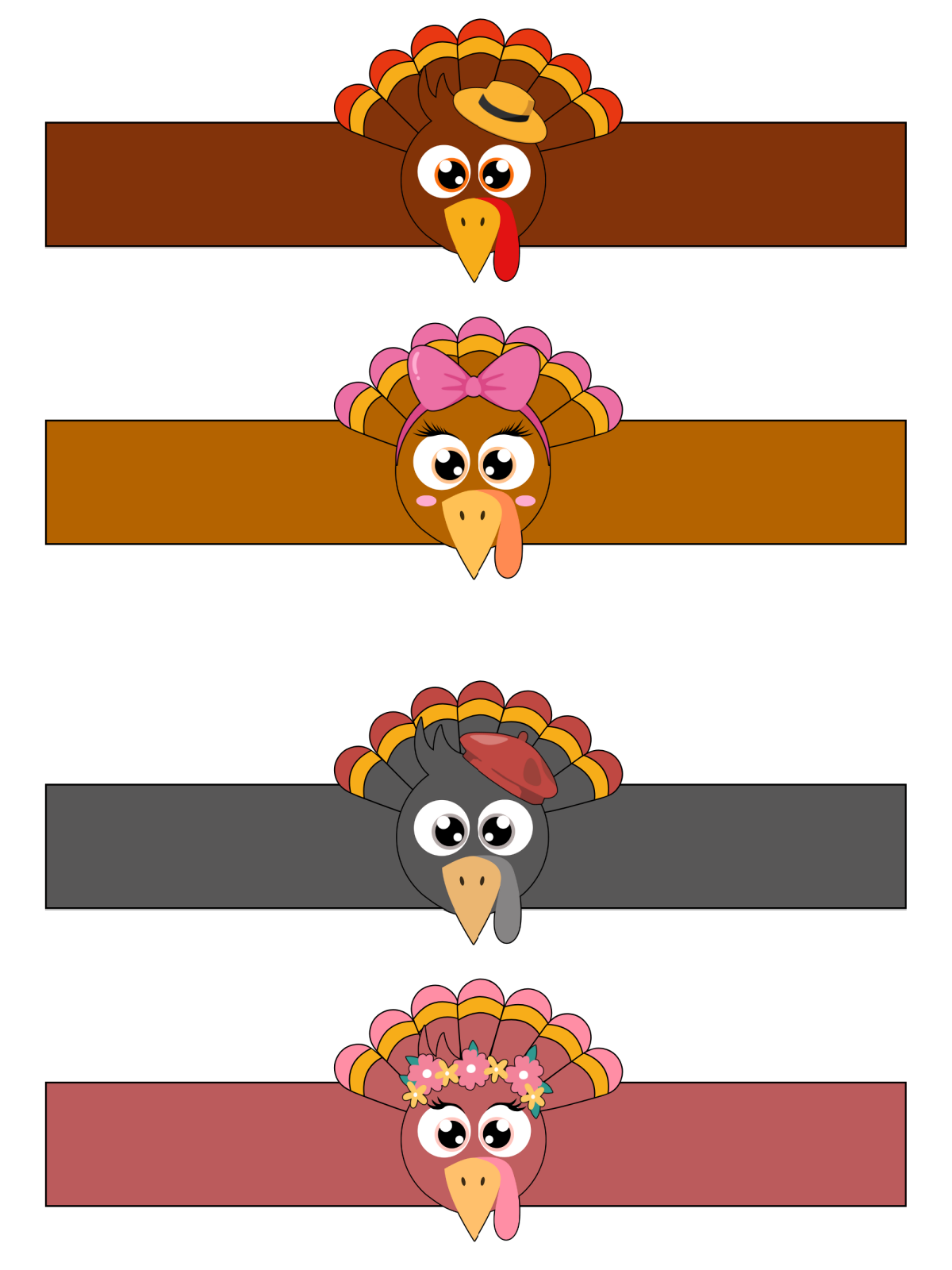 Thanksgiving Table Decor- Napkin Ring- Dark and light brown turkey strips with gray and pink napkin holders - Kids Activities Blog