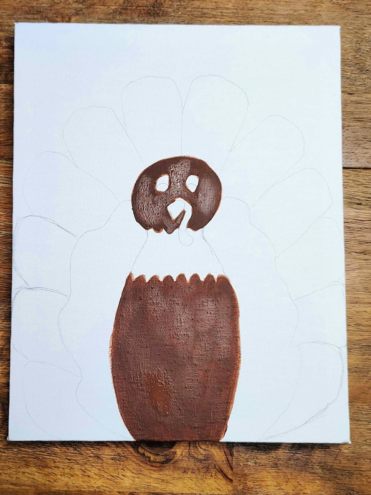 Turkey Painting- Step 3- Paint head and body brown - Kids Activities Blog