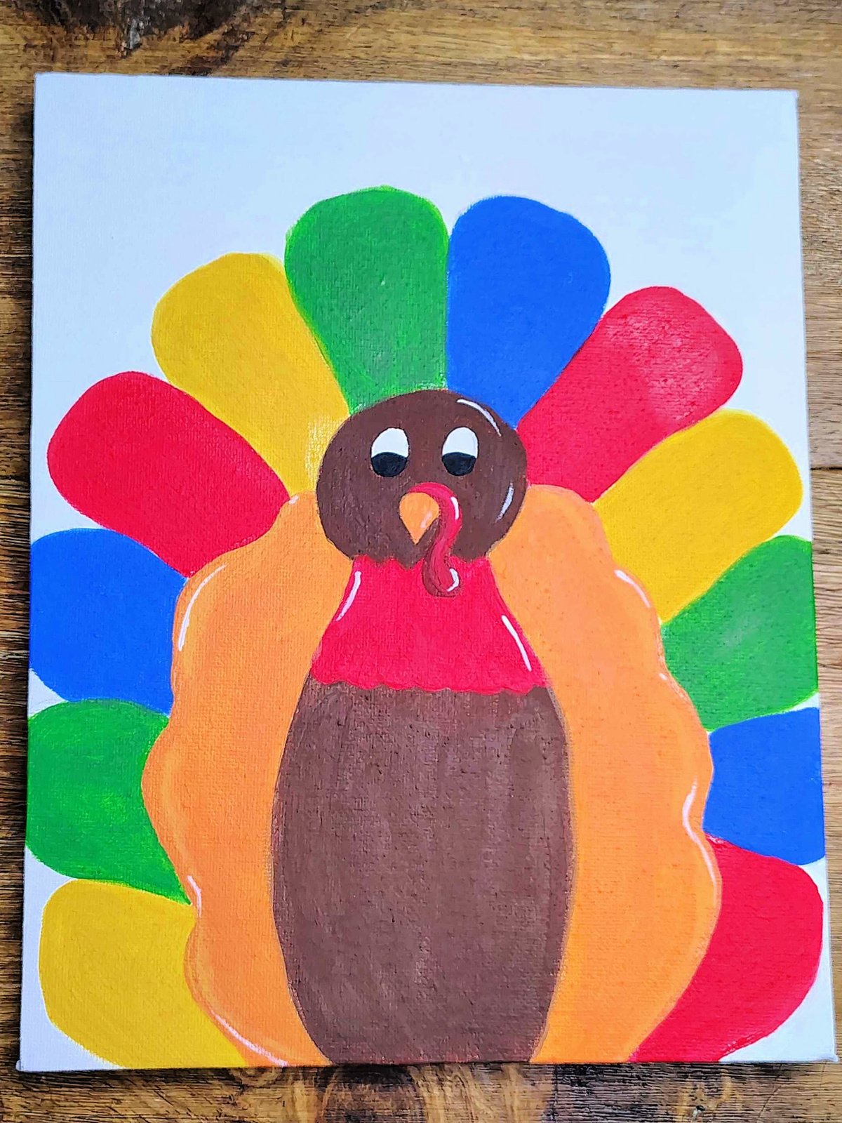 Turkey Painting- Step 7- Paint the outside layer feathers colorful, we used yellow, green, blue, and red- Kids Activities Blog