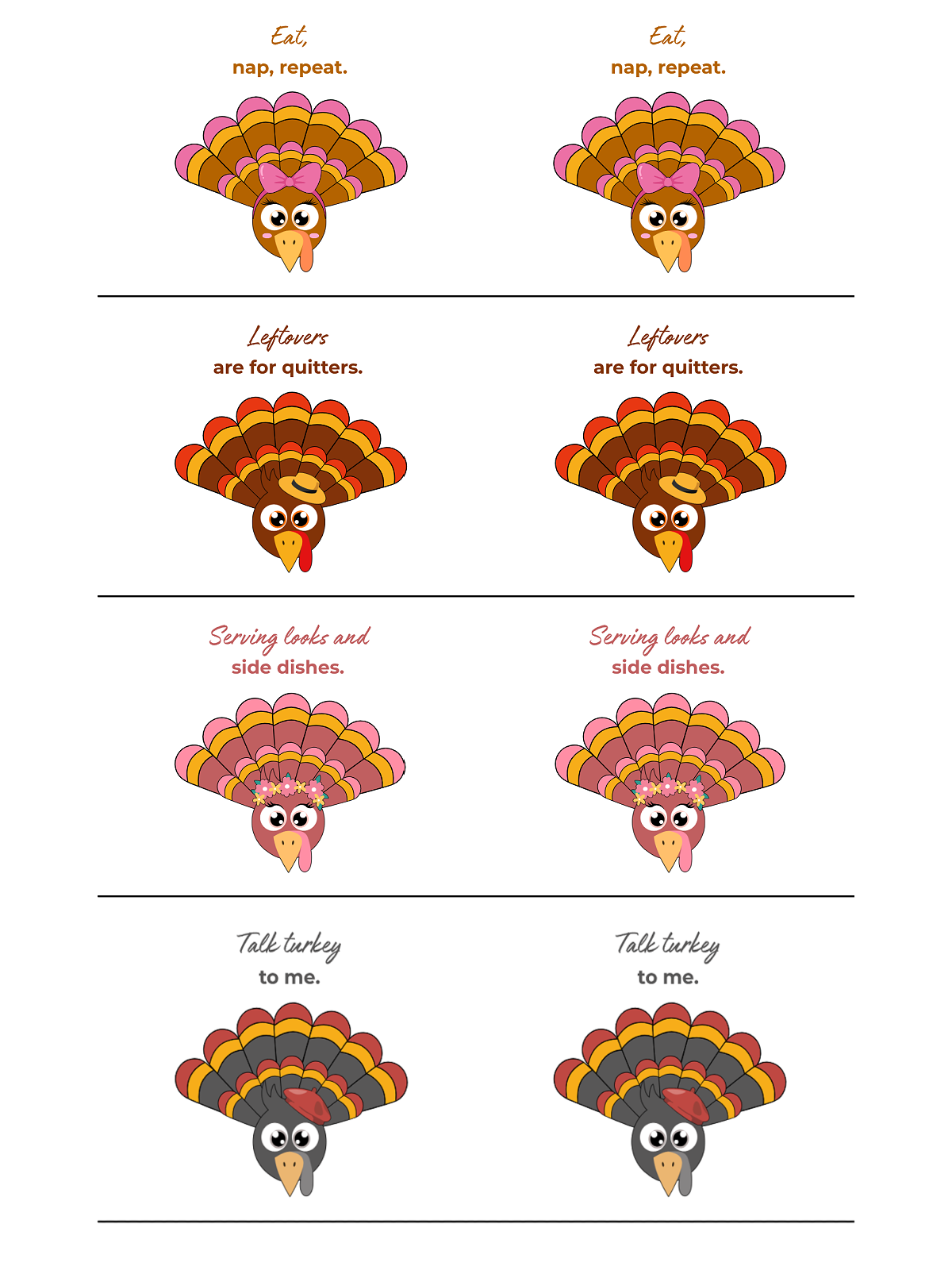Thanksgiving Table Decor- Utensil holders - Printed pdf file with turkeys and text- Kids Activities Blog