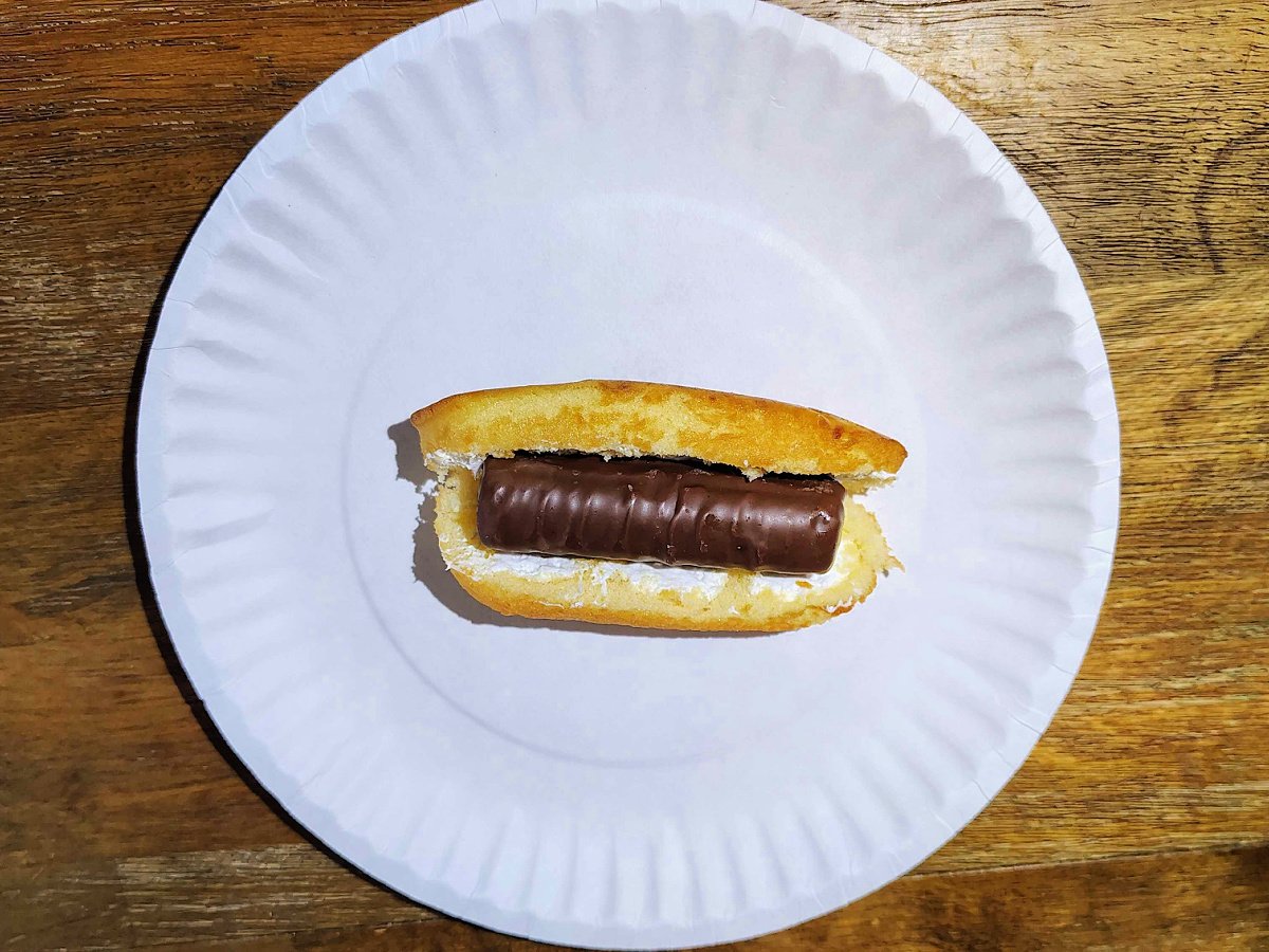 Twinkie Hot Dog- Step 2 - Place chocolate bar in cake bun -Kids Activities Blog