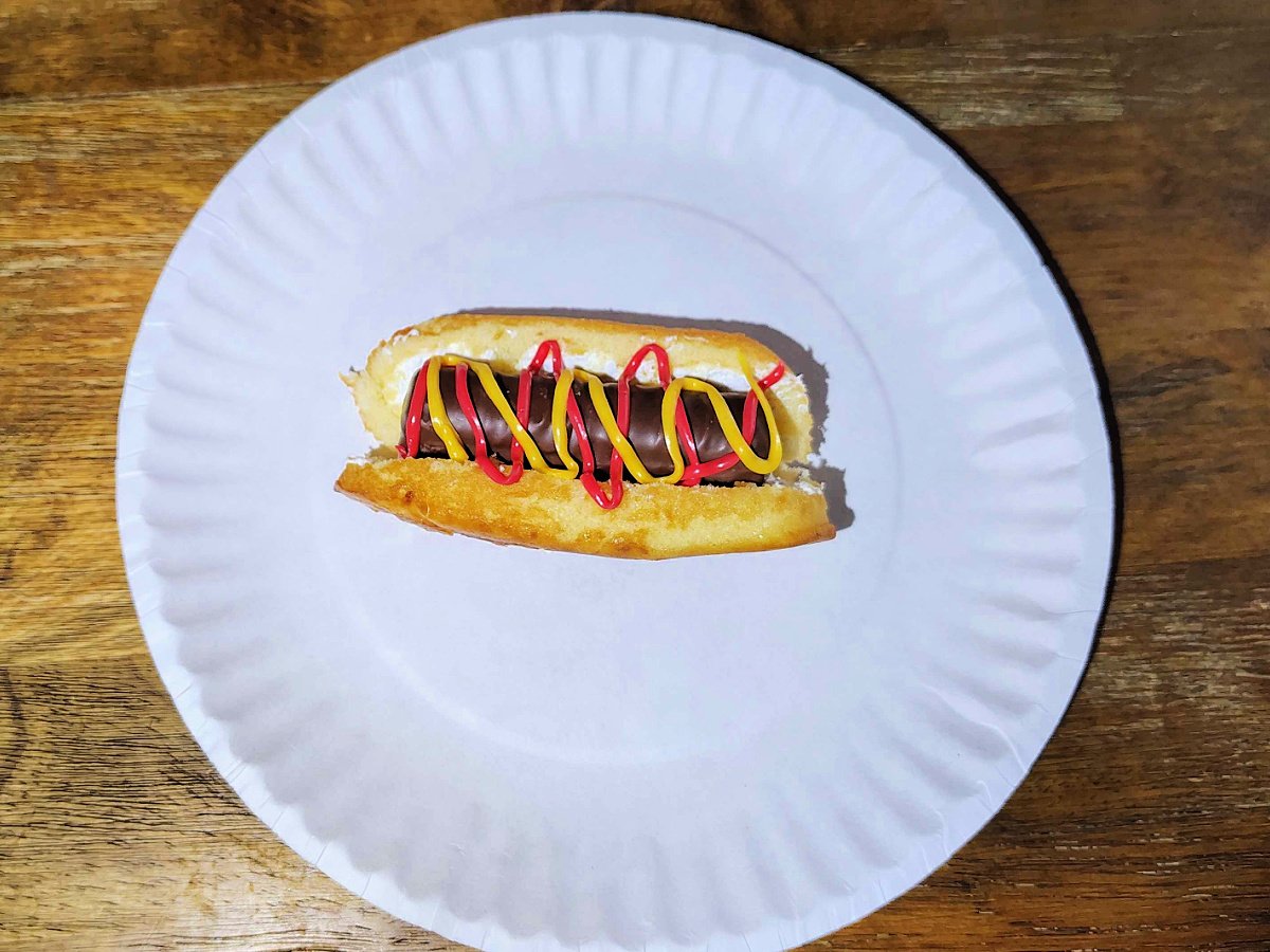 Twinkie Hot Dog- Step 4 -Add red and yellow frosting to the "hotdog" -Kids Activities Blog