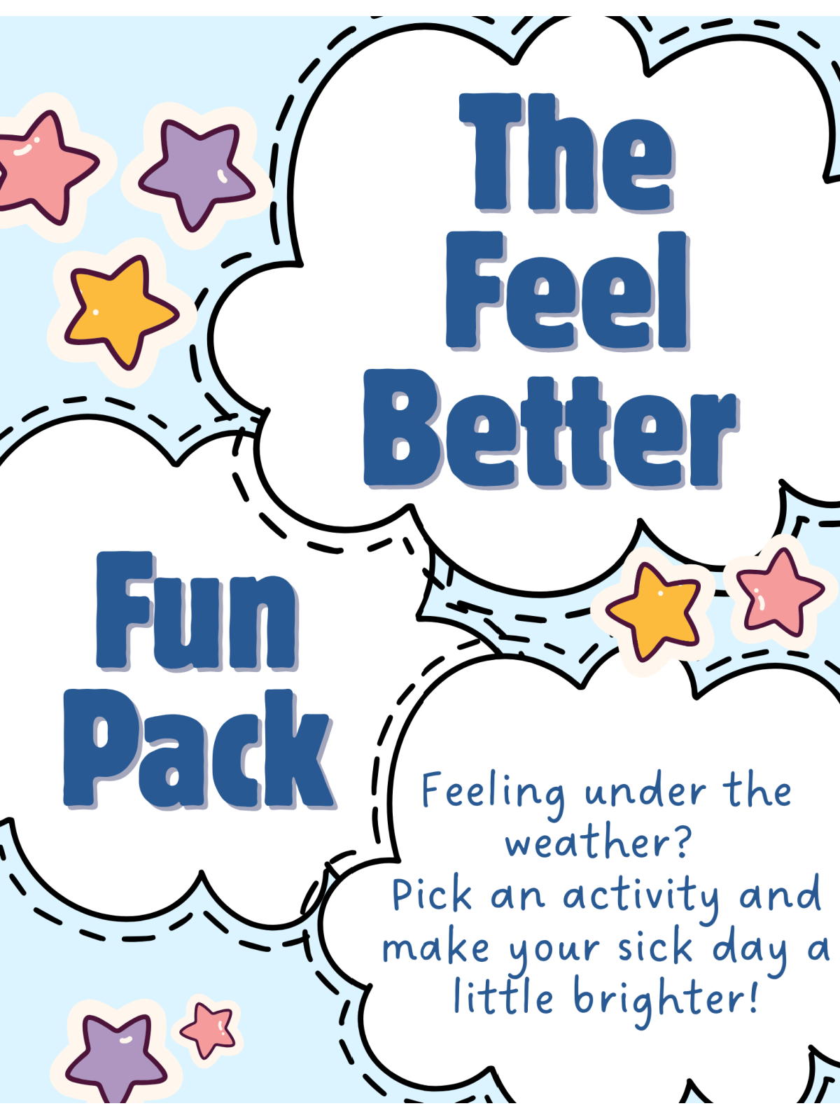 Printable Activity Pack - Text with stars and clouds on the cover- Kids Activities Blog