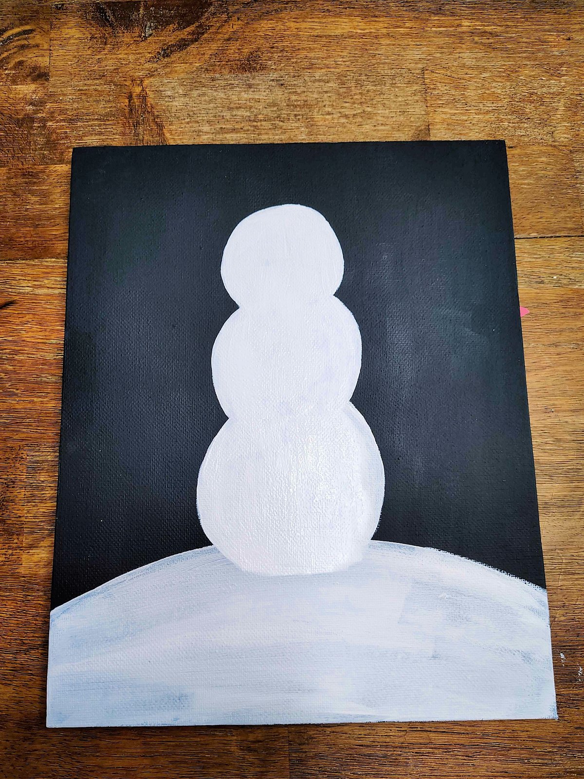 Snowman Craft- Step 3- Painted snowman on ground - Kids Activities Blog
