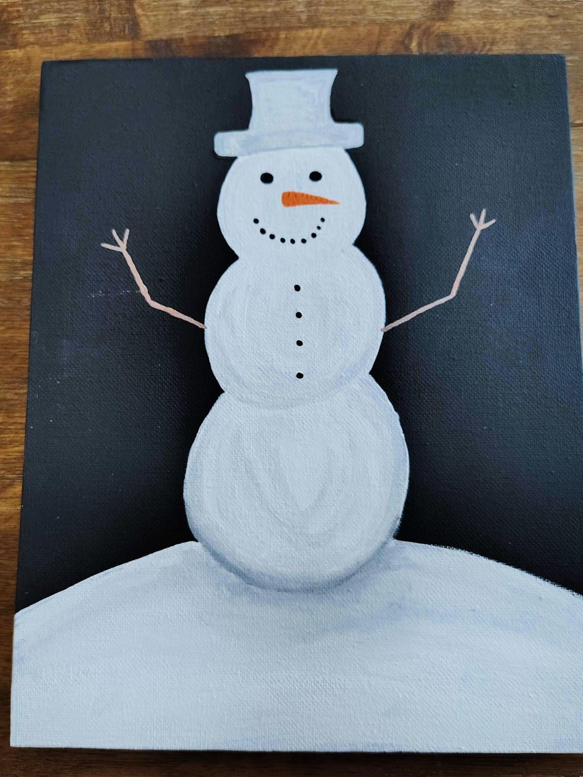 Snowman Craft- Step 7- Gray hat painted on snowman- Kids Activities Blog