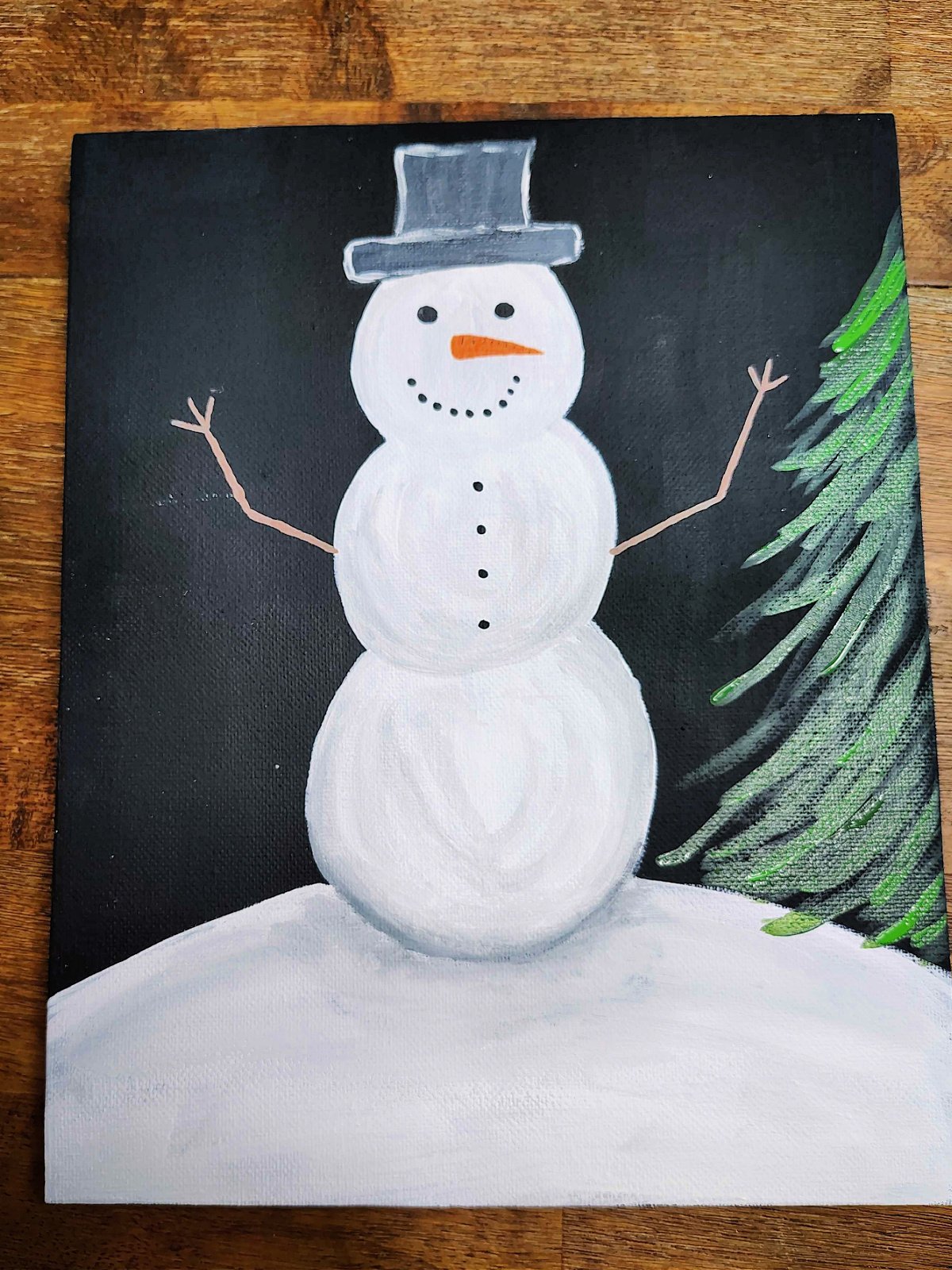 Snowman Craft- Step 9 - Add dark and light green for christmas tree on the right- Kids Activities Blog
