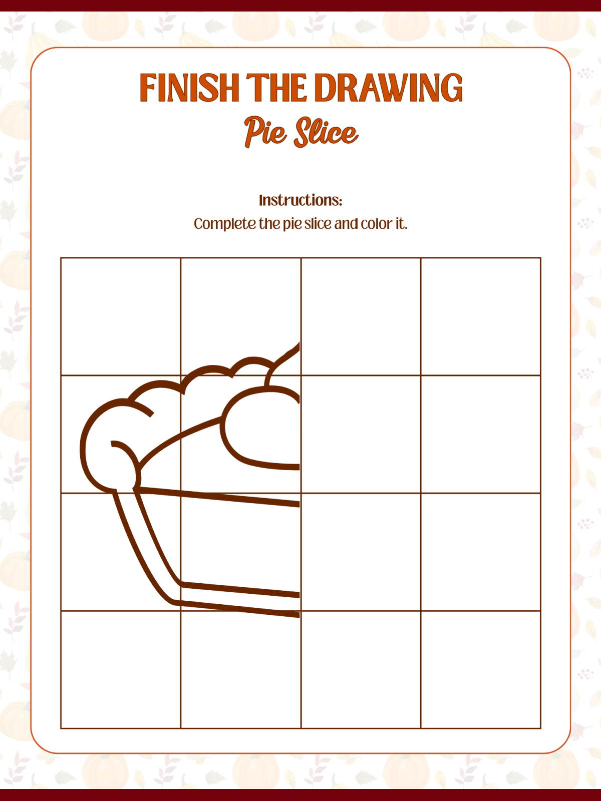 Thanksgiving Memory Game Printables- Draw the rest of the pie printed pdf file - Kids Activities blog