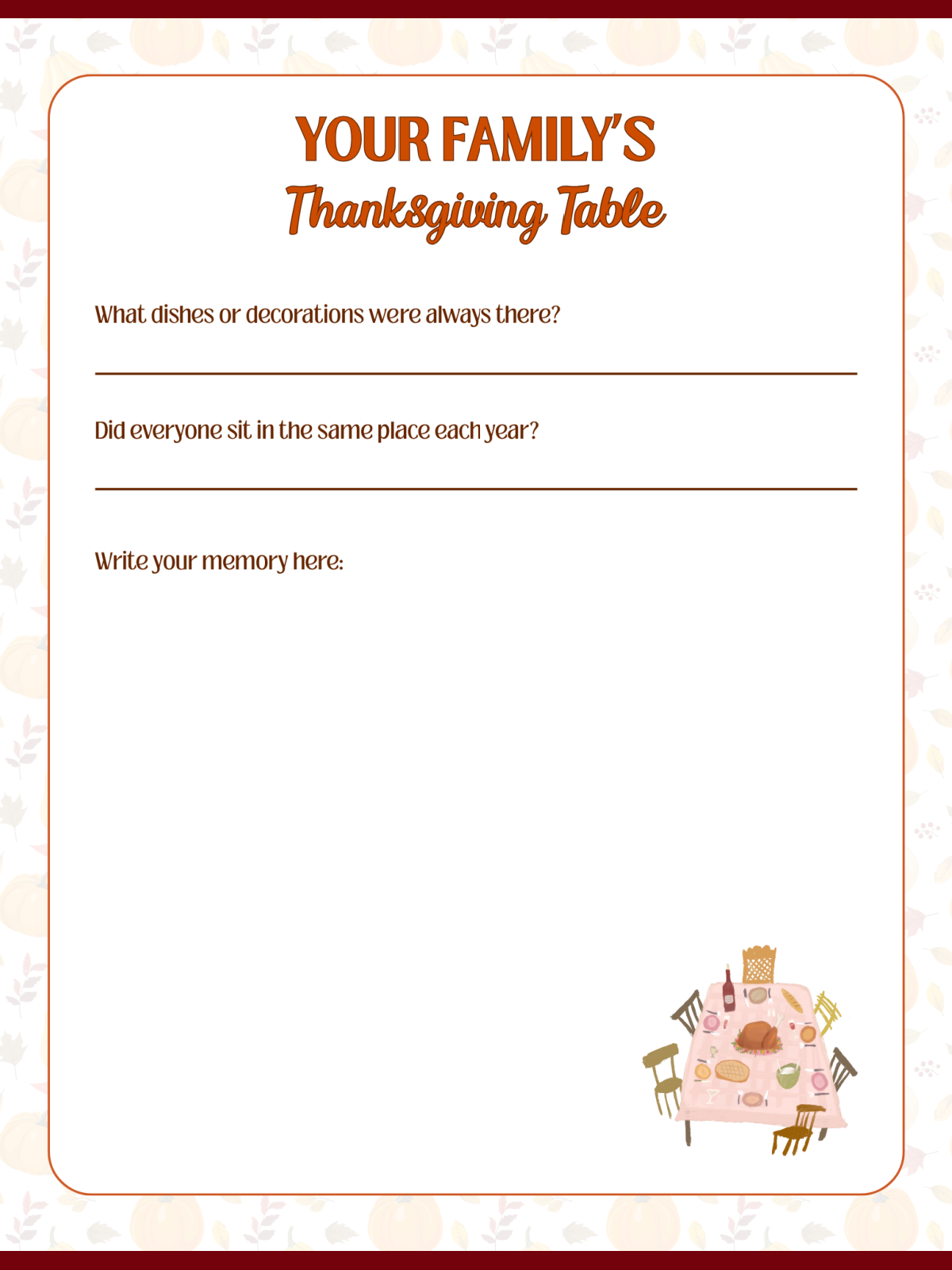 Thanksgiving Memory Game Printables- Thanksgiving table printed pdf file - Kids Activities blog