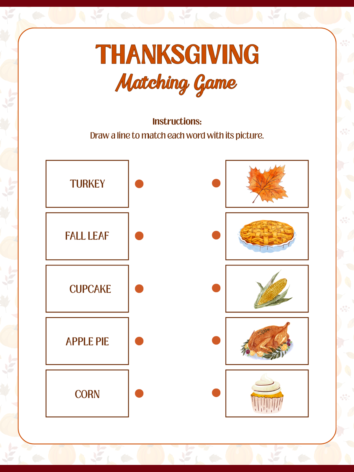 Thanksgiving Memory Game Printables- dots, images, and words with instructions printed pdf file - Kids Activities blog