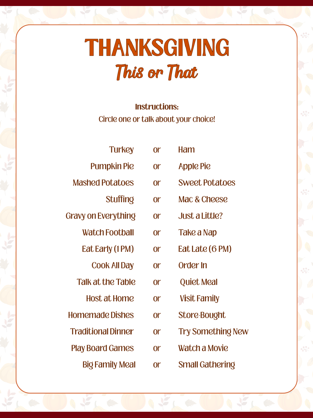 Thanksgiving Memory Game Printables- this or that with text printed pdf file - Kids Activities blog