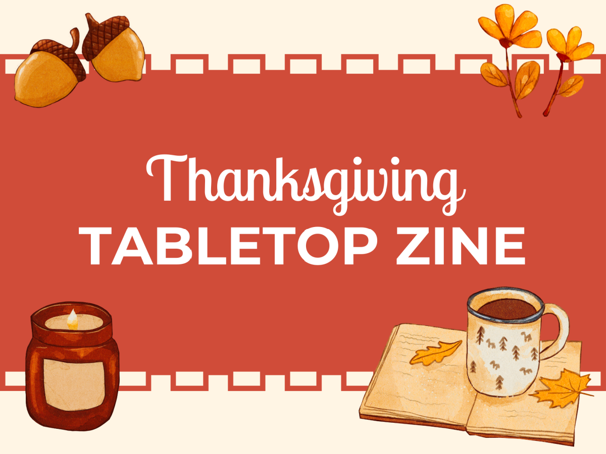 Thanksgiving Zine cover with orange, images, and text printed pdf file- kids activities blog