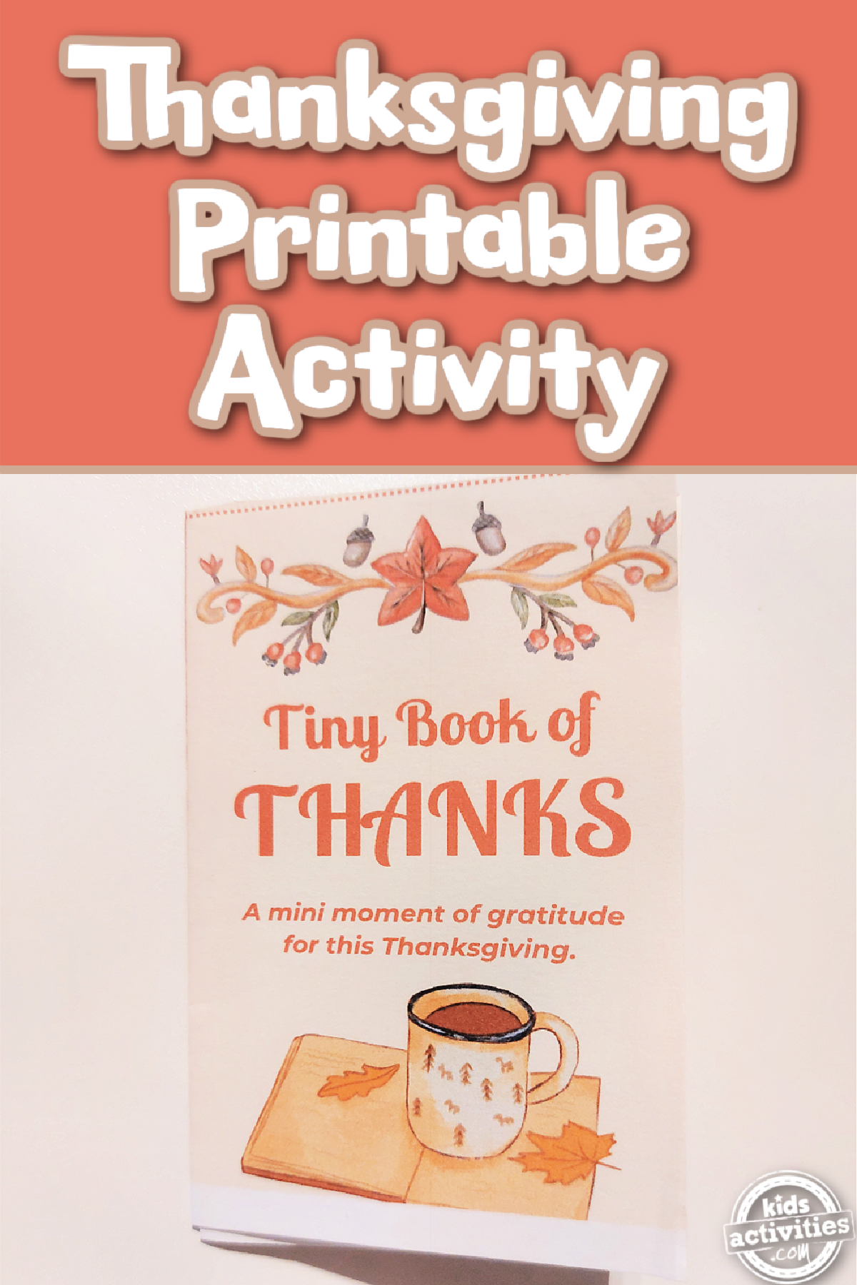 Thanksgiving zine against a background with text and images- kids activities blog