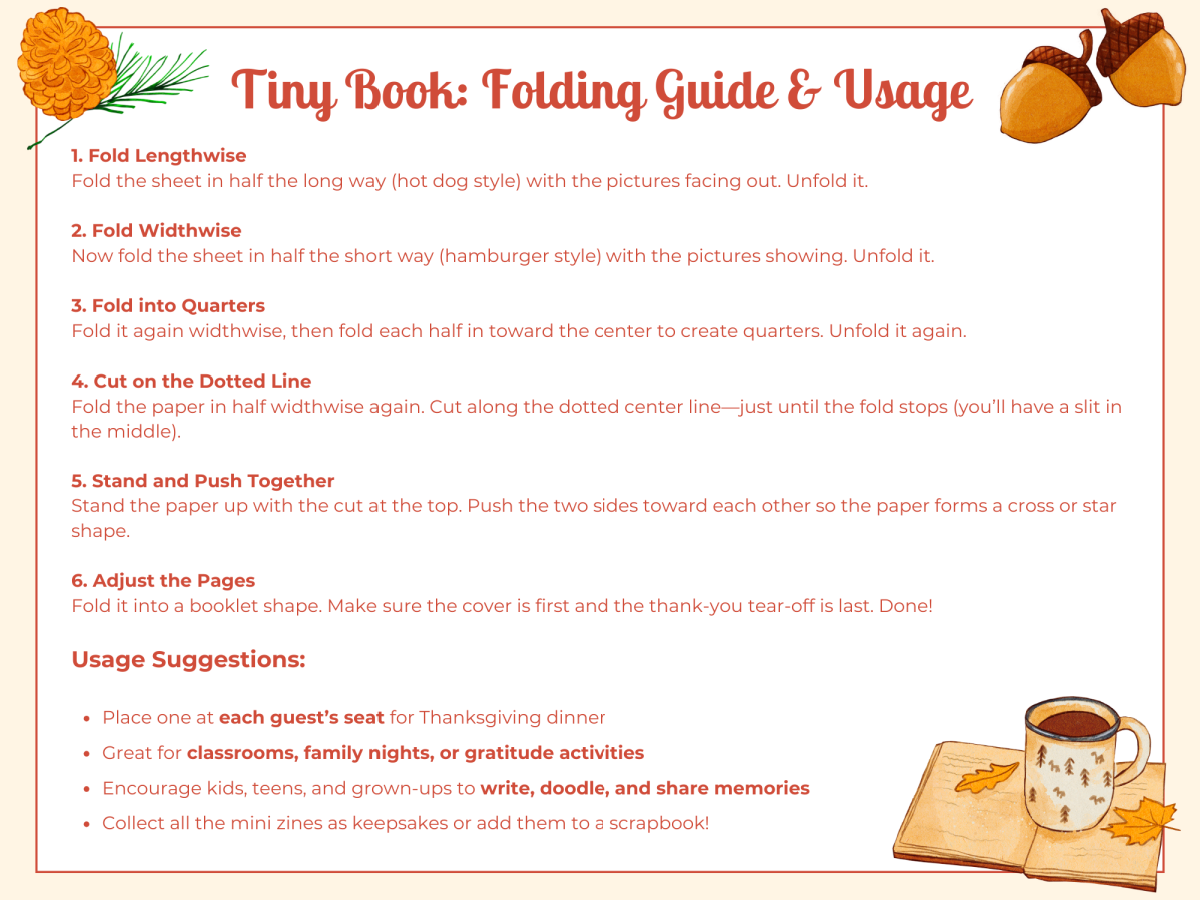 Thanksgiving zine instructions with text and images- kids activities blog