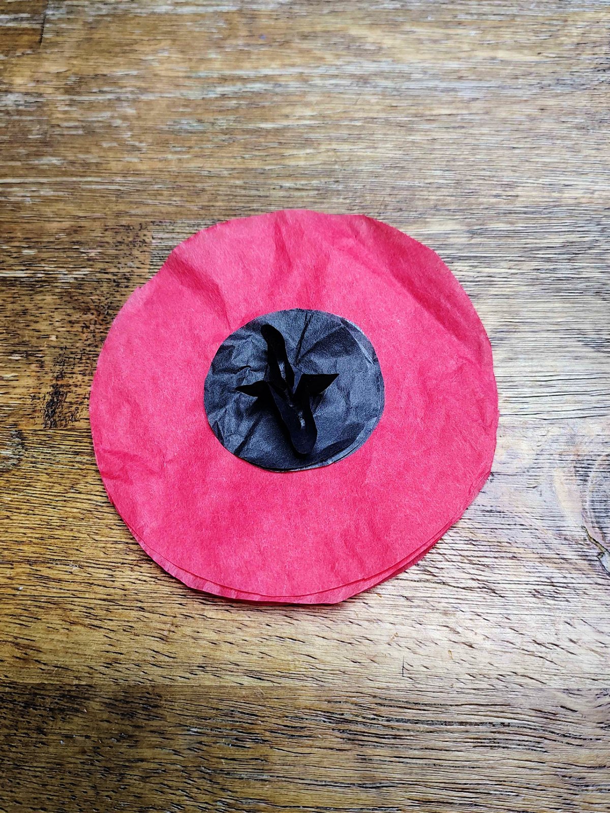 Veterans Day Poppy Craft- Step 7 - Scrunch up black layer of paper - Kids Activities Blog