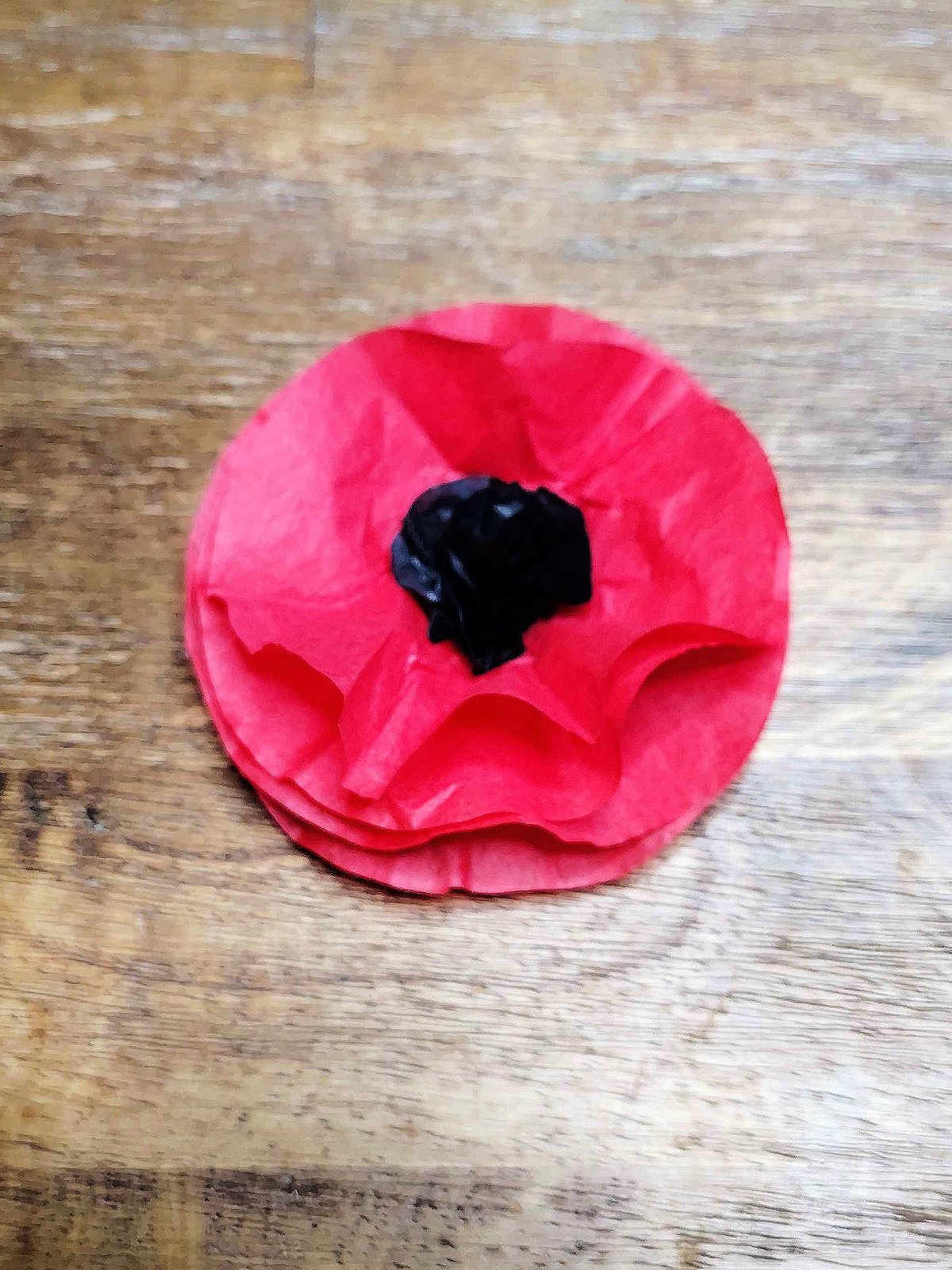 Veterans Day Poppy Craft- Step 8- Scrunch up red paper- Kids Activities Blog