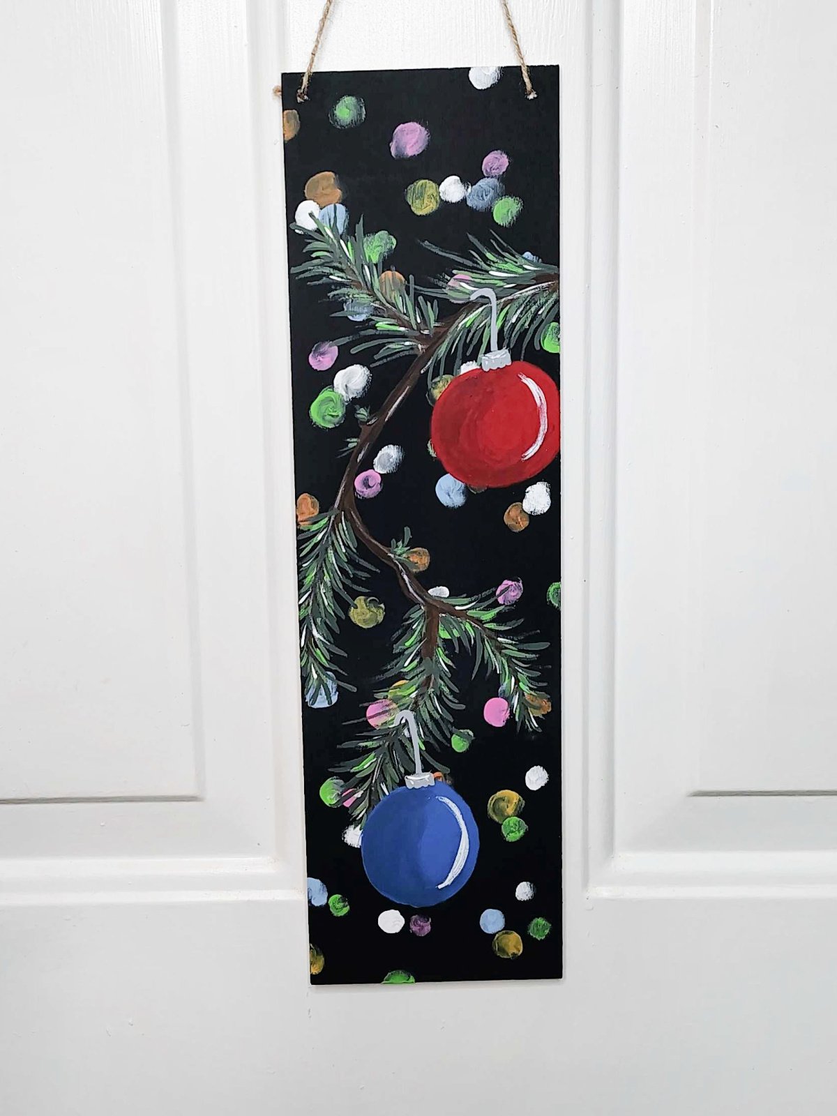 Ornament Painting Finished- hanging on white door- kids activities blog