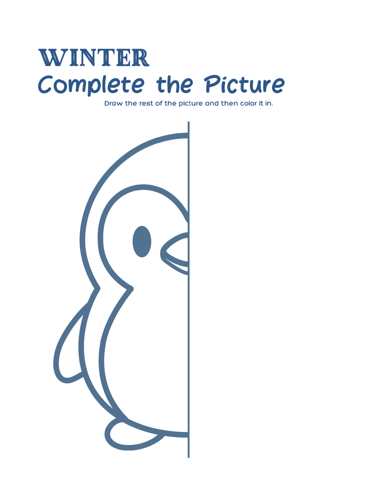 Activity Sheets- half a penguin image with words and a line - Kids Activities Blog