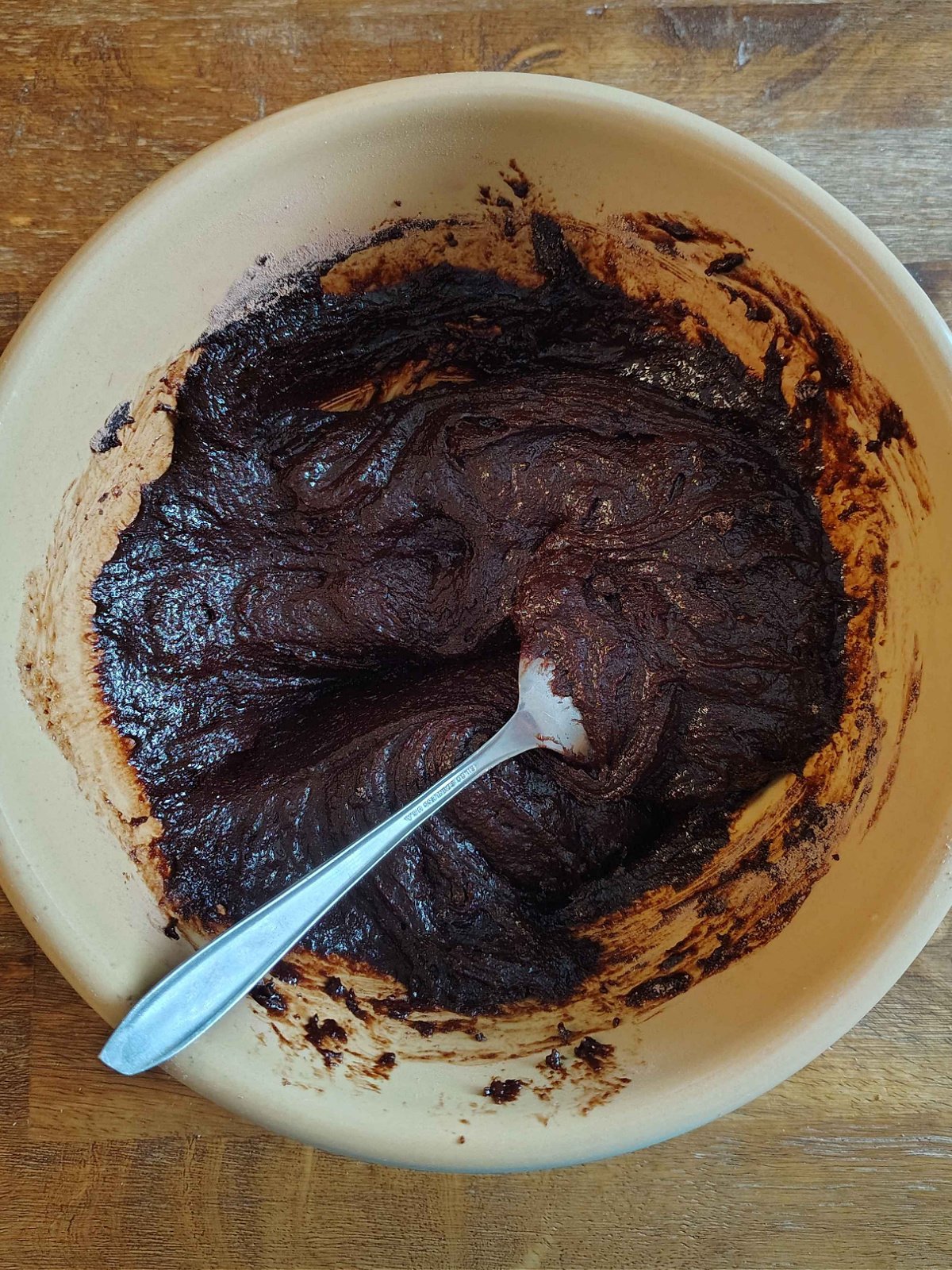 Christmas Brownies- Step 1 - Bowl of brownie mix with spoon - Kids Activities blog