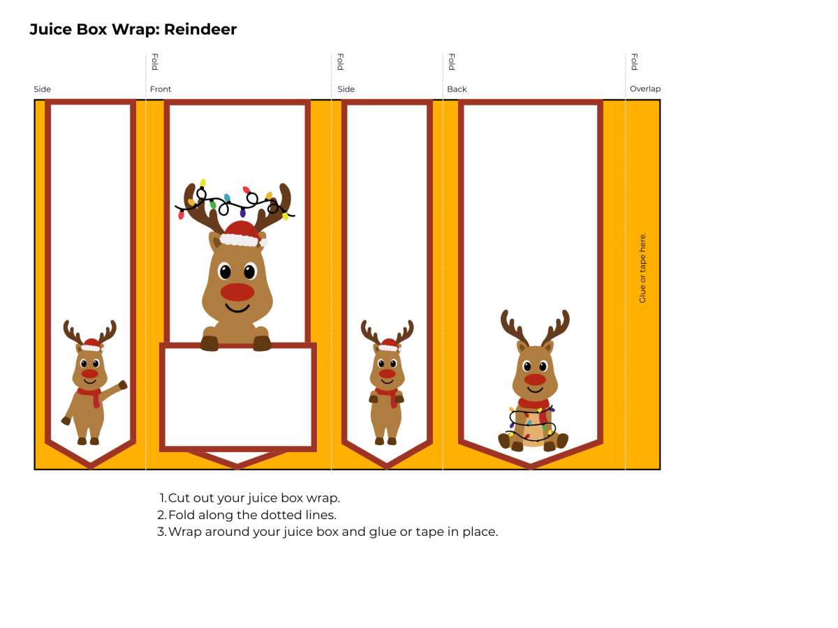 Printable Christmas juice box covers- Rudolph printed pdf file with orange- kids activities blog