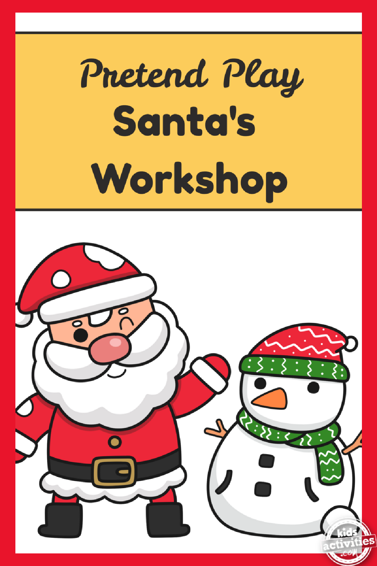 Santa's Workshop- Printable cover with Santa and snowman- kids activities blog