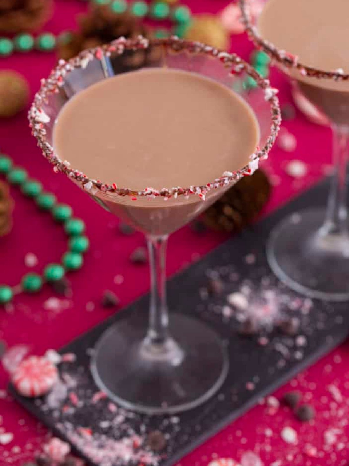 New Years Eve Mocktails- chocolate drink in a martini glass rimmed with peppermint -Kids Activities Blog