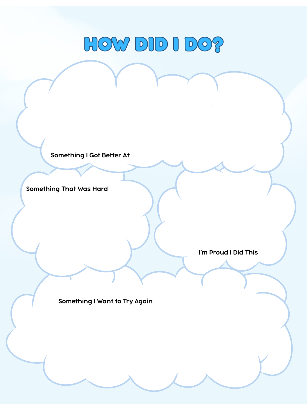 New Years Printables- sky background with blue and white clouds with text-Kids Activities Blog