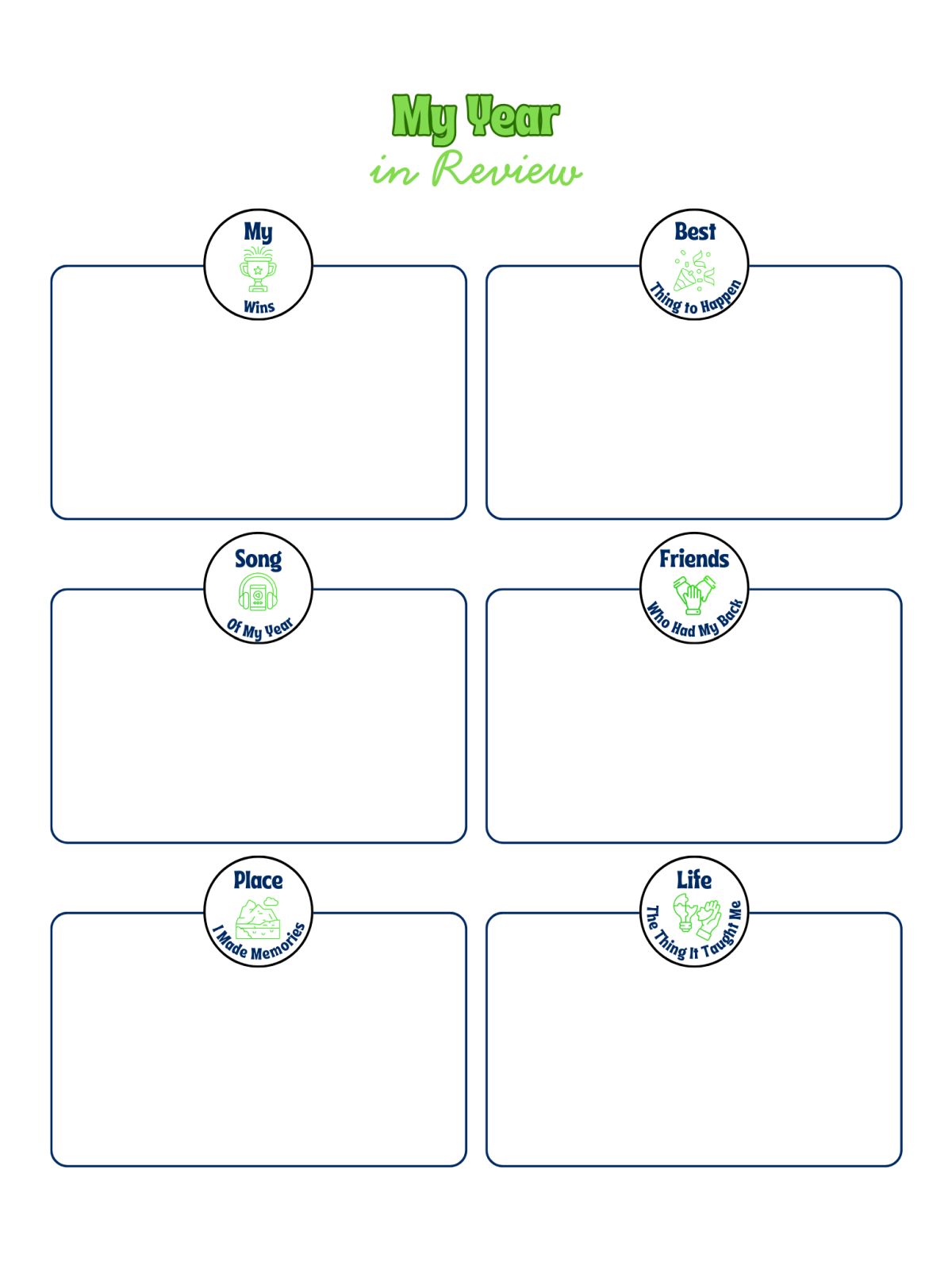 New Years Printables- green boxes with blue text -Kids Activities Blog
