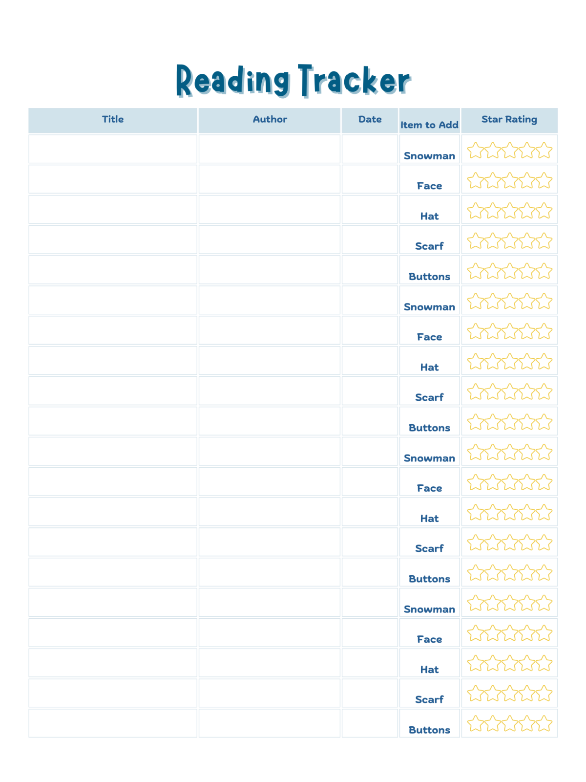 Reading Tracker- readying tracker with blanks, text, and stars - Kids Activities Blog