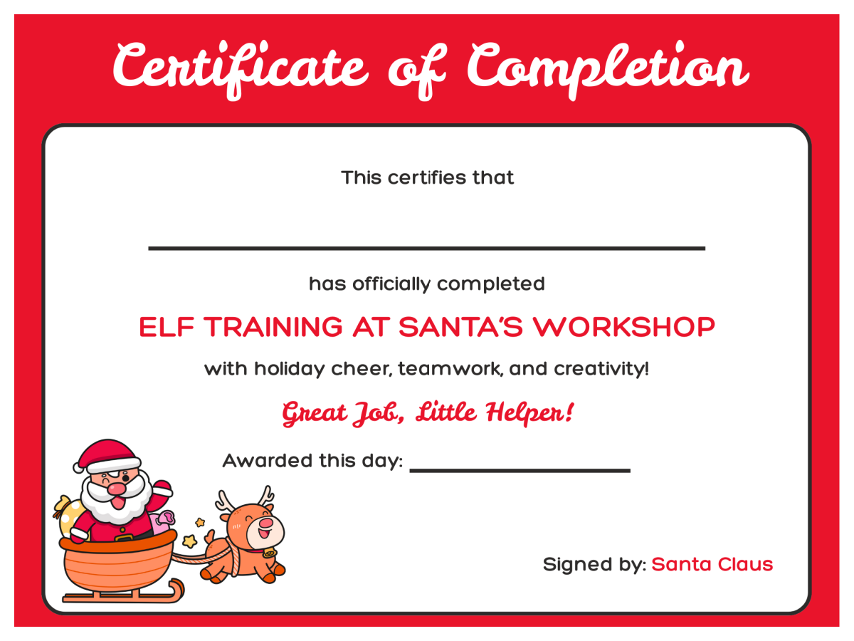 Santa's Workshop-Certificate of completion with Santa text and words - Kids Activities Blog