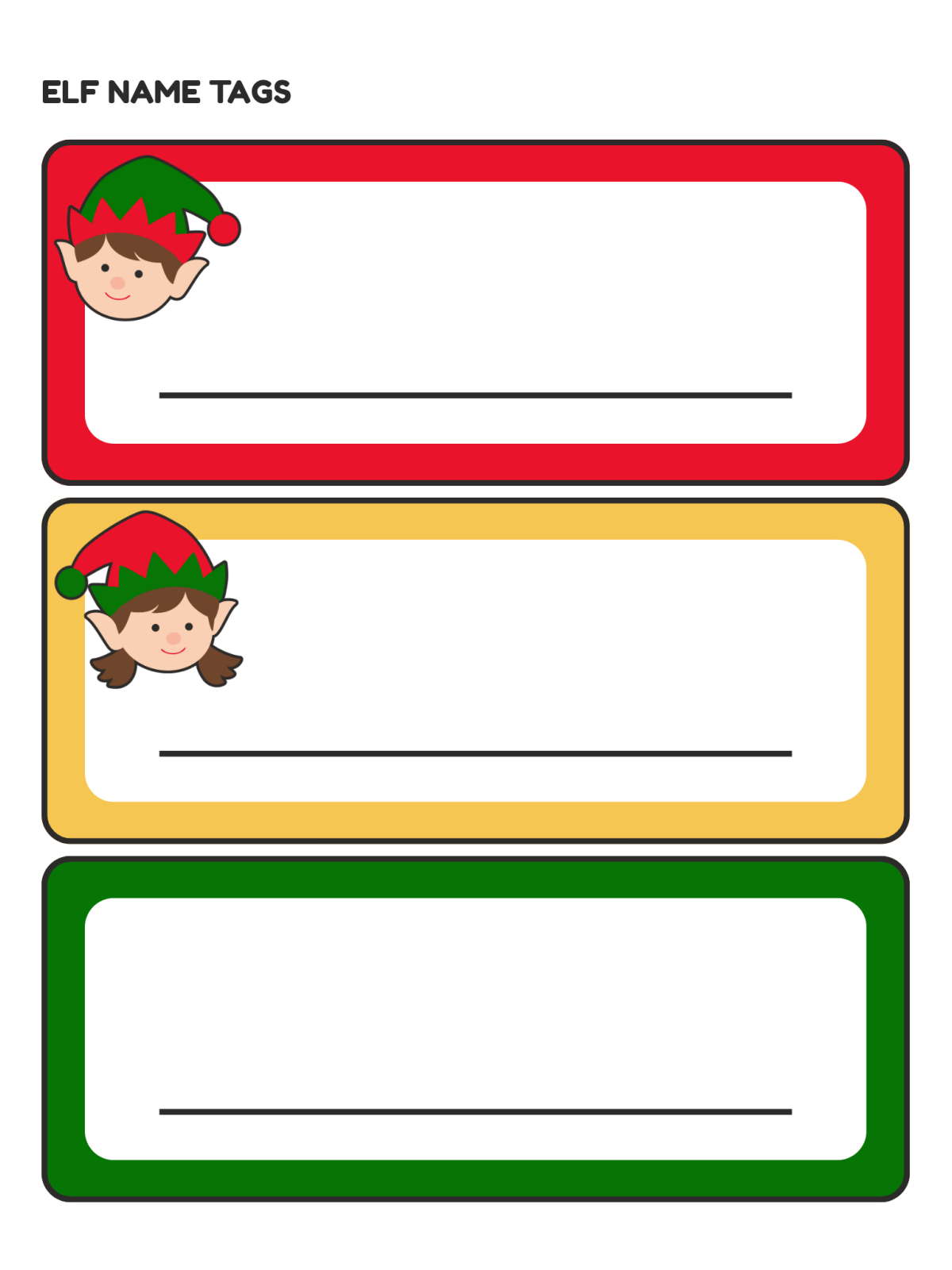Santa's Workshop- Red yellow and green elf name tags- Kids Activities Blog