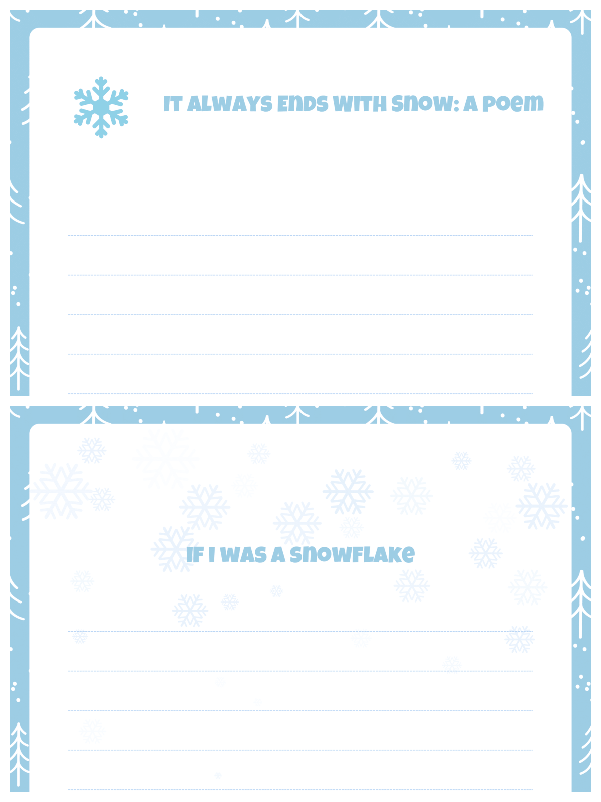 Snow Day Activity Book- more writing prompts with snow, blanks and text- Kids Activities Blog