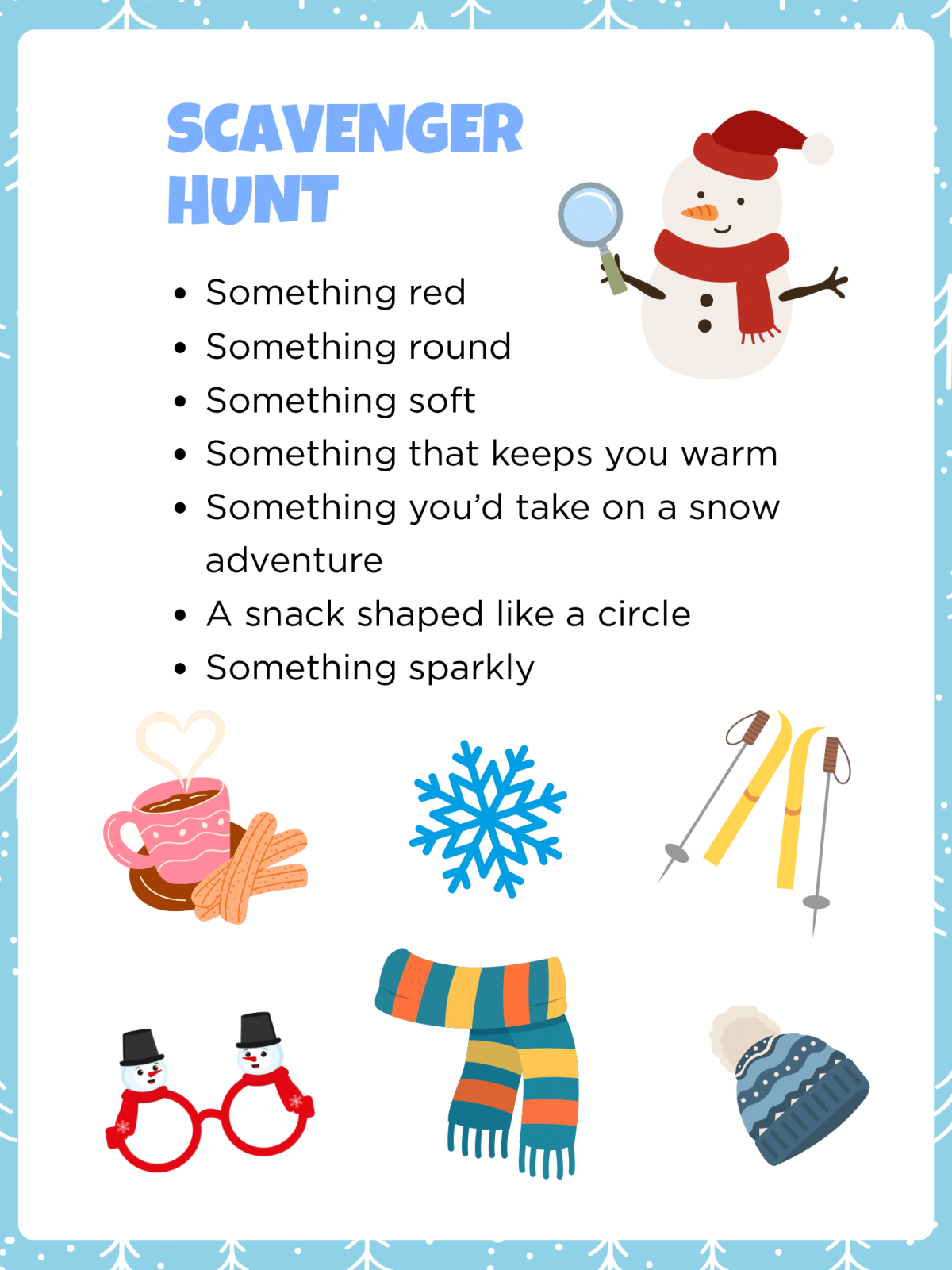 Snow Day Activity Book- scavenger hunt with text and images- Kids Activities Blog