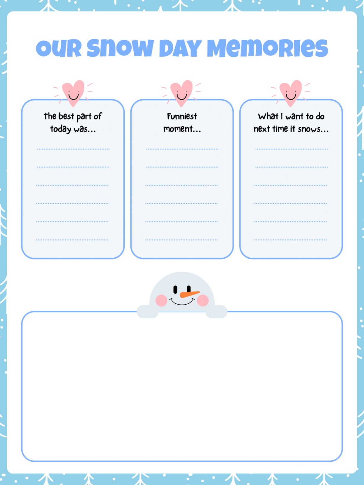 Snow Day Activity Book- memory page with blanks, images, and text - Kids Activities Blog