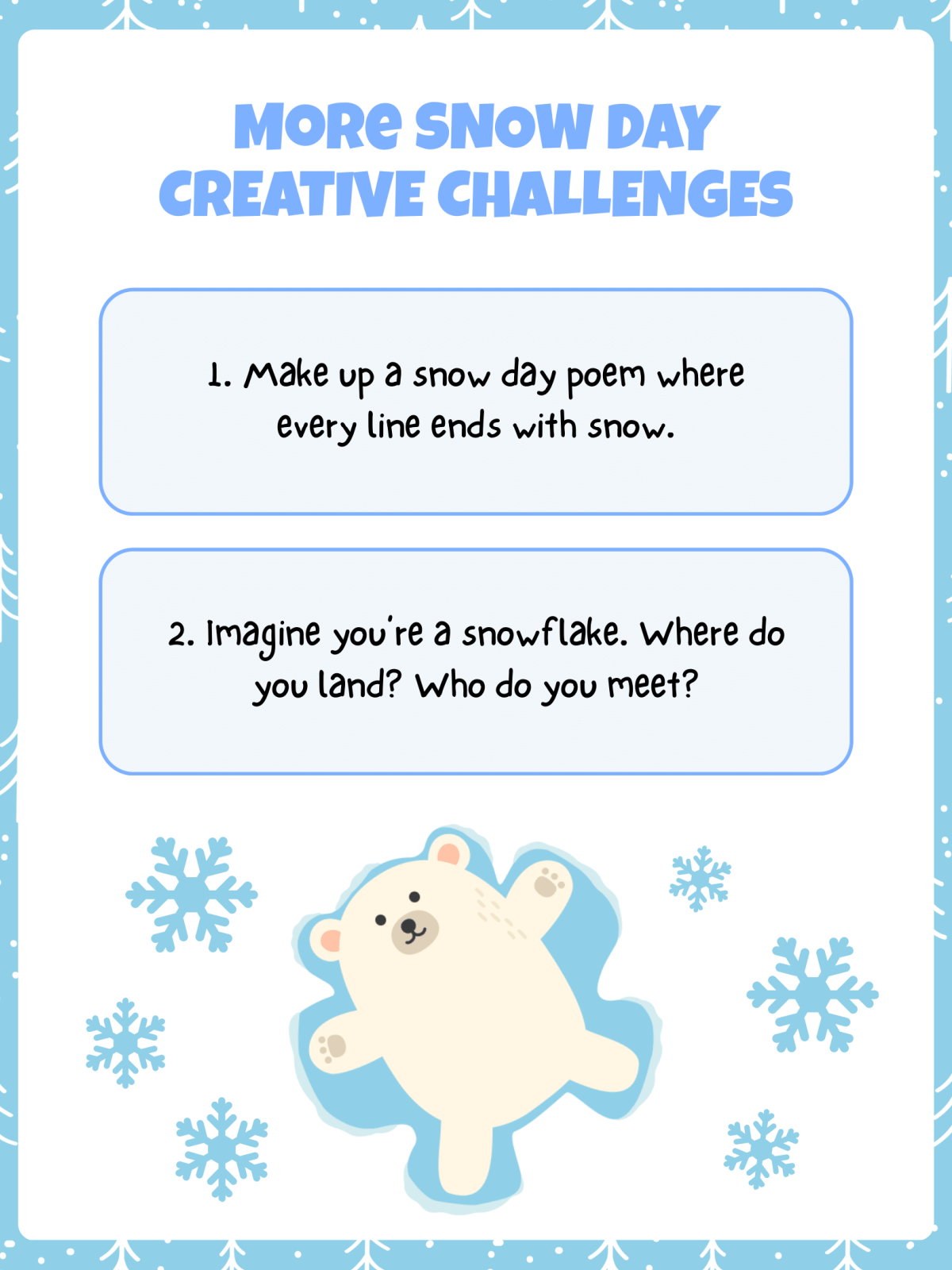 Snow Day Activity Book- challenges with bear and snow - Kids Activities Blog