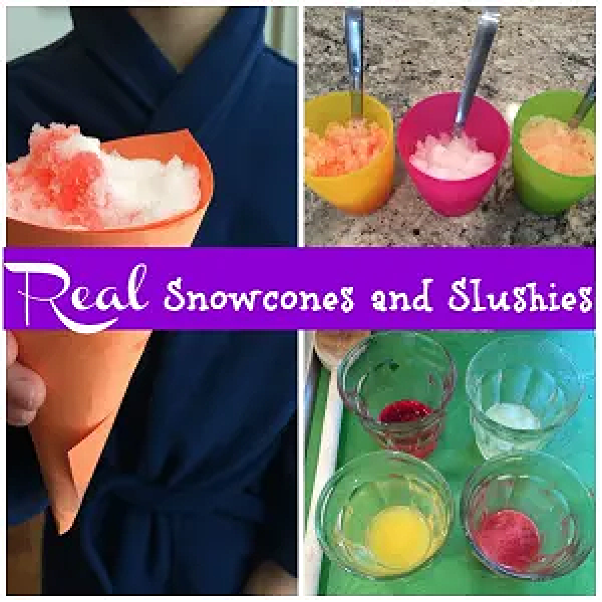 Snow Recipes- snow cones and slushies held by kid and in cups -Kids Activities Blog